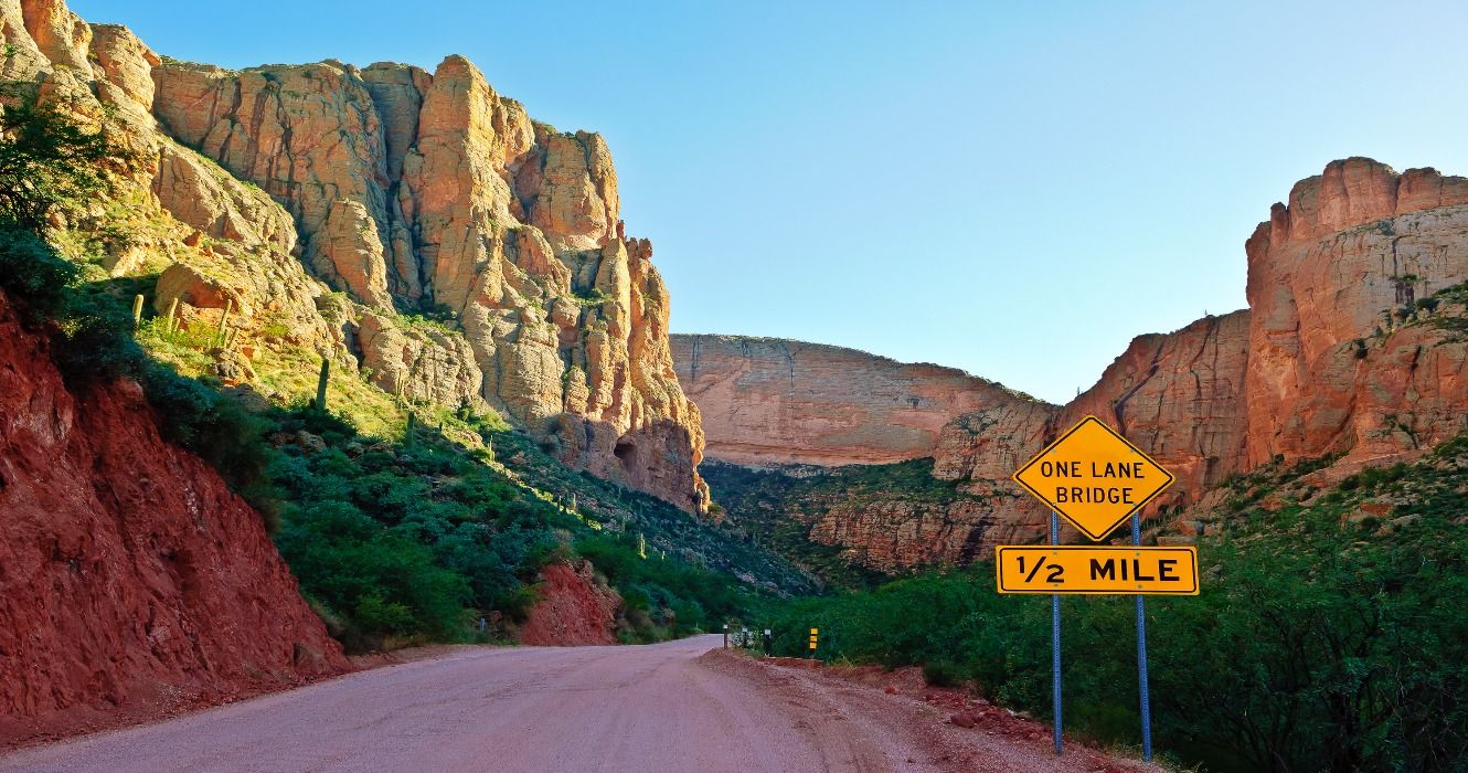 State Route 88 in Arizona, also known as the Apache Trail, Arizona's first State Route between Apache Junction and Roosevelt Lake, AZ, USA