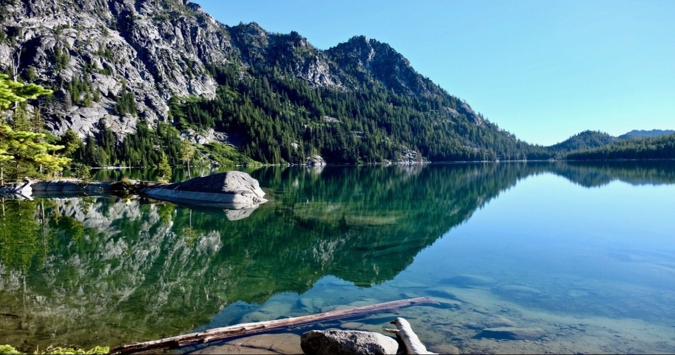 Mountain reflection in Snow Lake. Enchantment Lakes Basin. Leavenworth. Seattle. WA. 