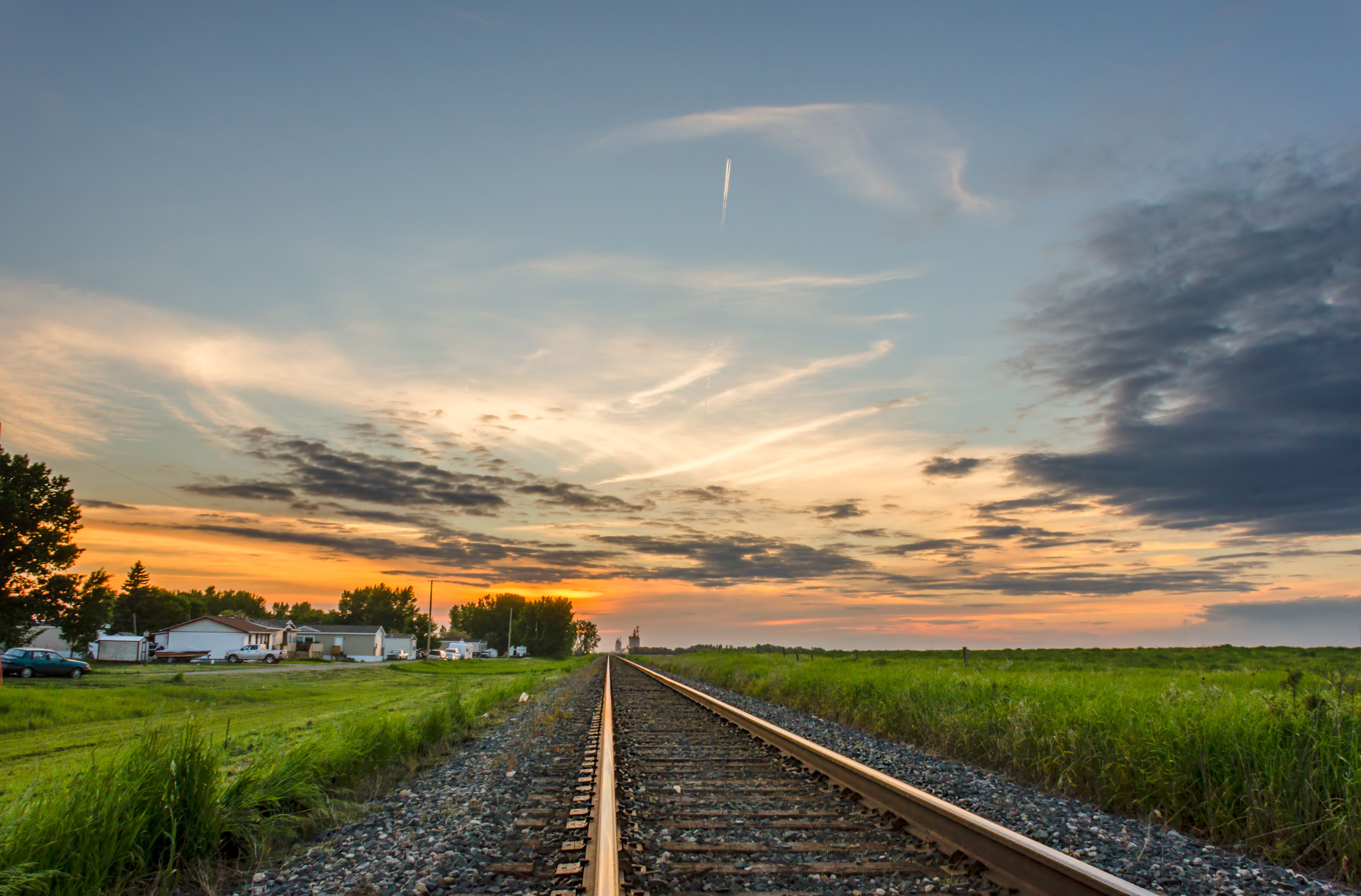 Evening in the town retiring into the distance towards the sunset, Saskatchewan, Canada 