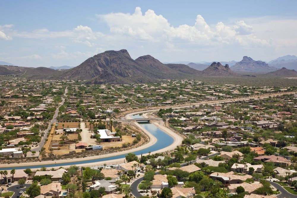 The Arizona Canal winding it's way through a Scottsdale suburb