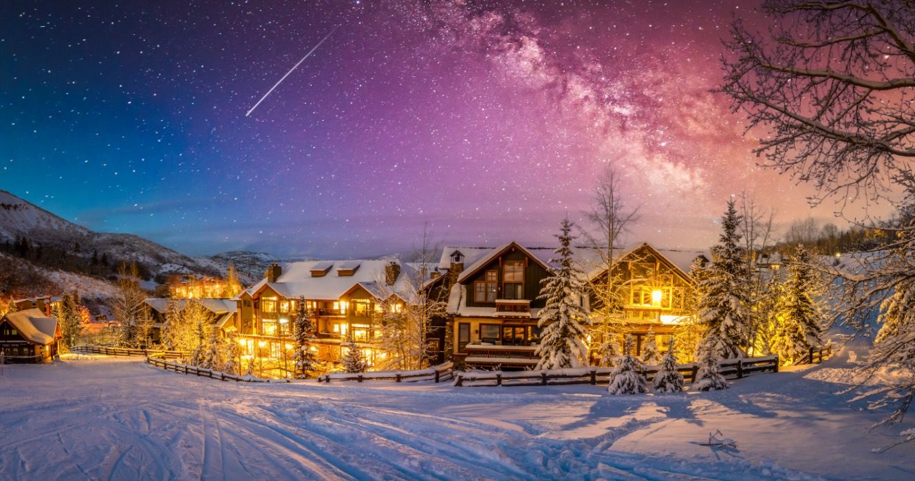 Ski resort in the Rocky Mountains and stars