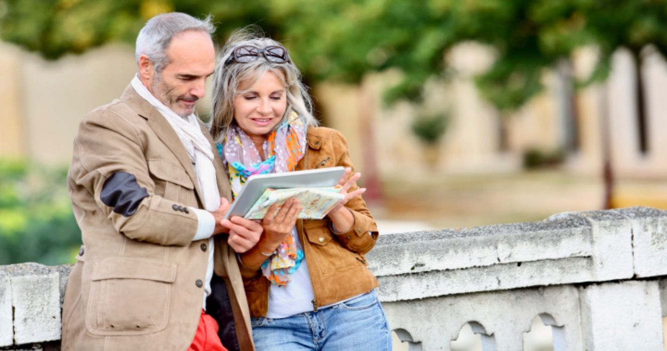 Retired couple traveling through Europe 