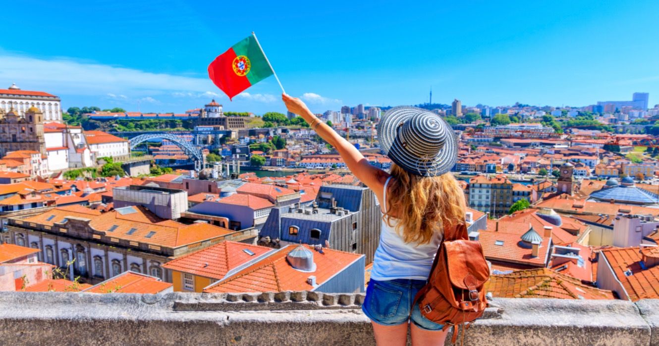 Woman traveling through Porto, Portugal