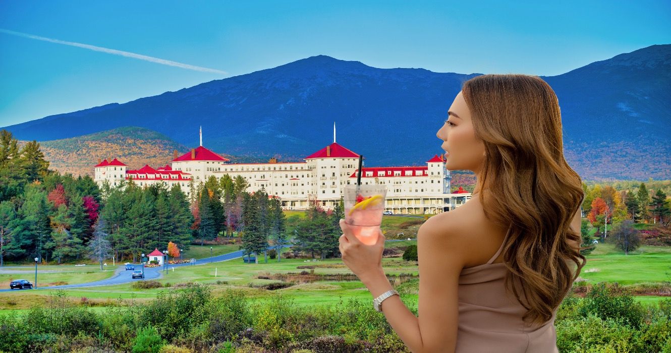 Young woman overlooking Mount Washington Resort