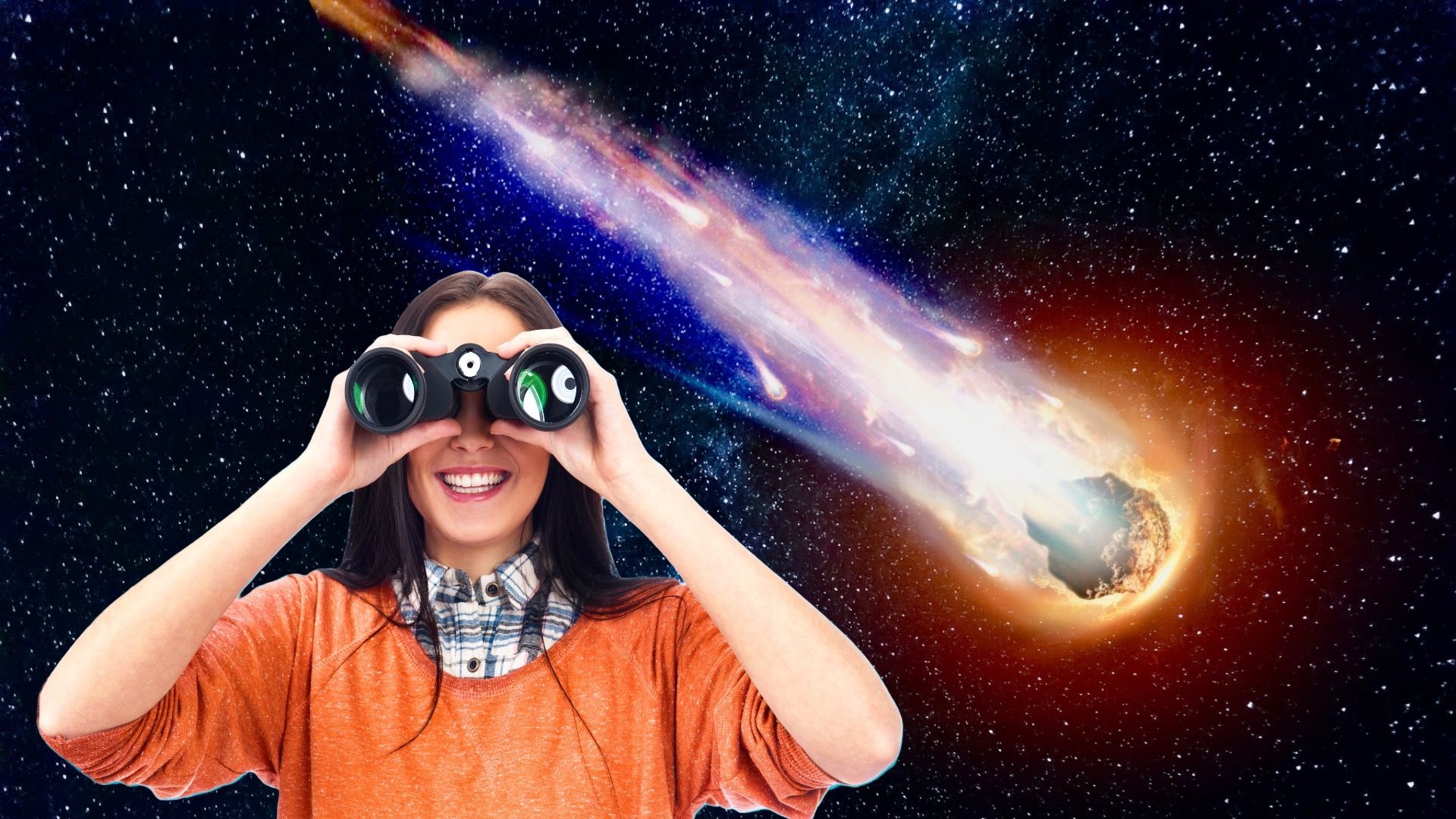 Woman watching comet fly through space