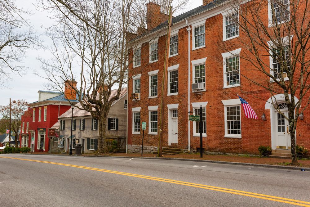 No one around this usually busy street filled with tourist in the historical section of Abingdon, Virginia