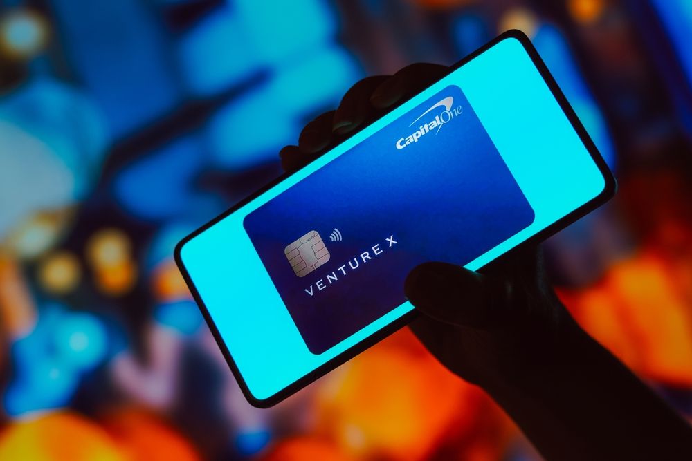 Capital One Venture X Rewards Credit Card displayed on a smartphone screen