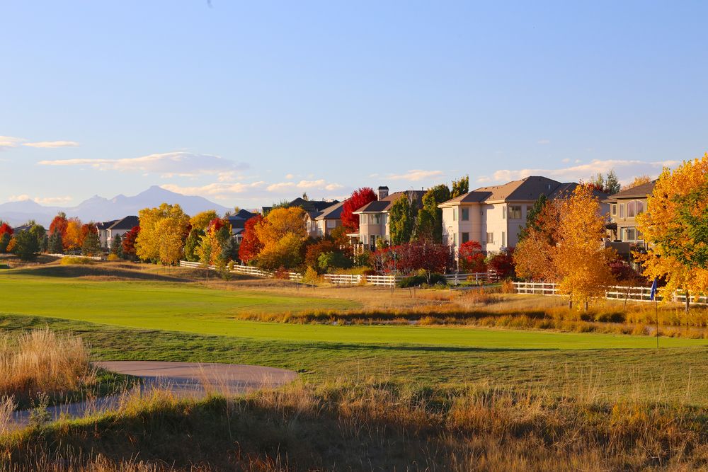 Golf course in the autumn in Broomfield, Colorado with colorful trees