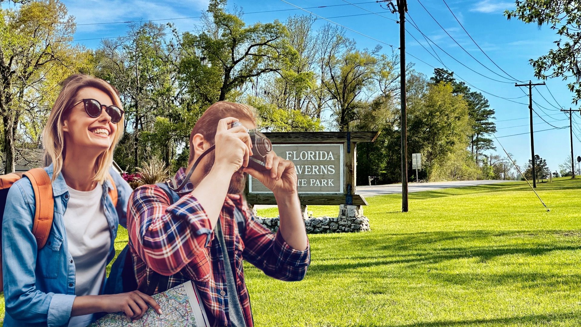 Florida Caverns State Park sign in Marianna, Florida