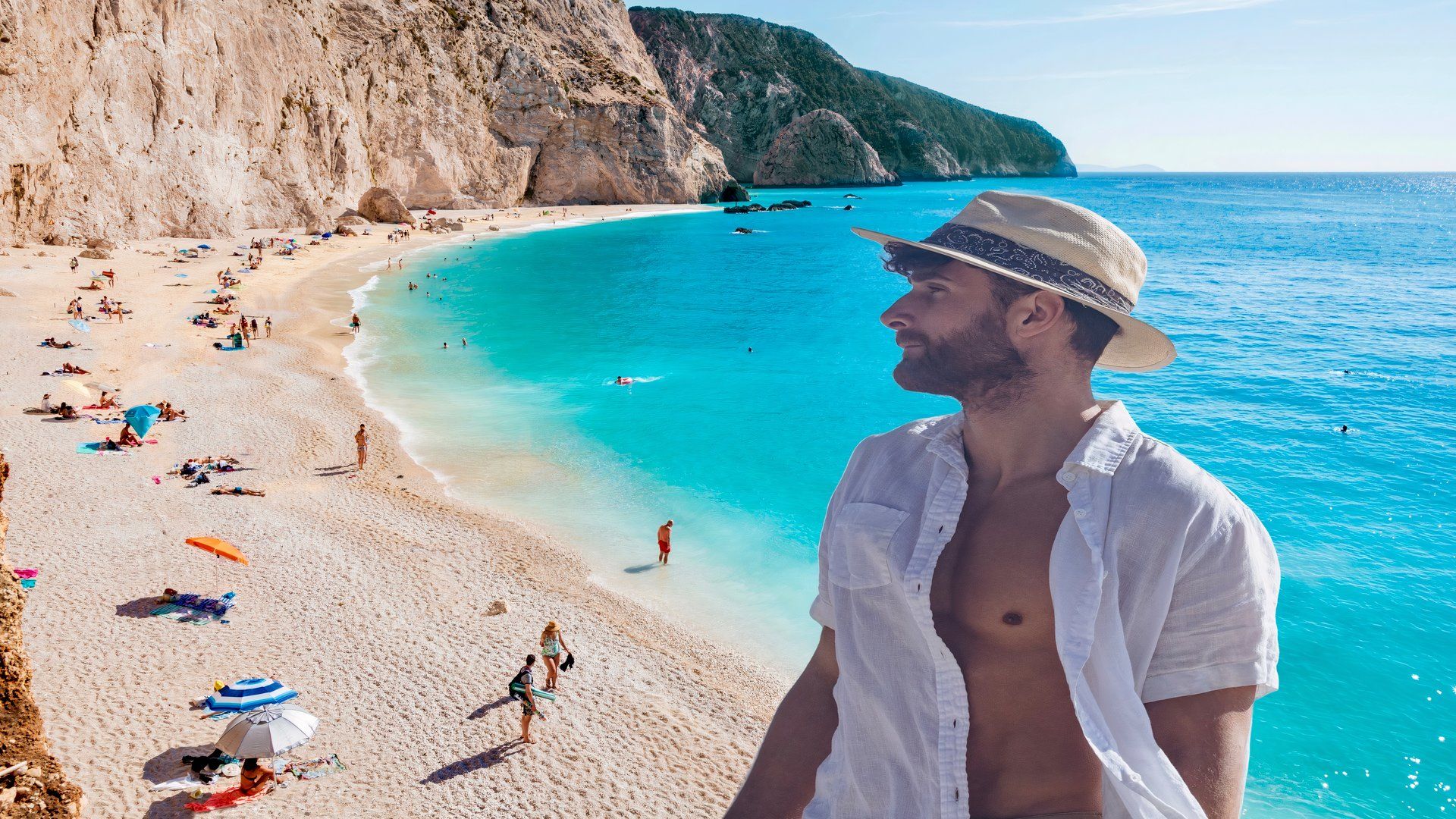 Landscape with Porto Katsiki beach on the Ionian sea, Lefkada island, Greece