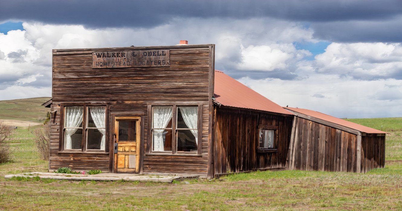 Old Homestead Locators Building in Molson ghost town, Washington, WA, USA