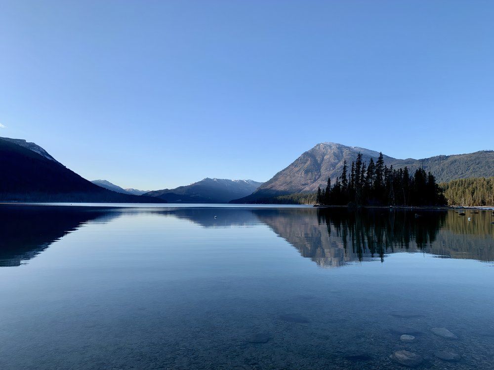 Blue sky in Clear Lake Wenatchee, State of Washington