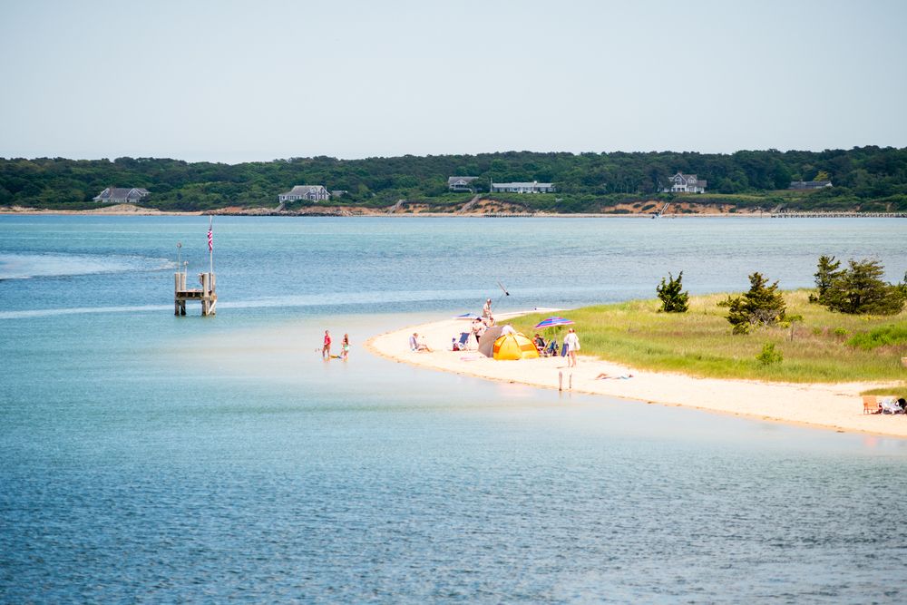 Swimmers on Chappaquiddick Beach in Edgartown Harbor