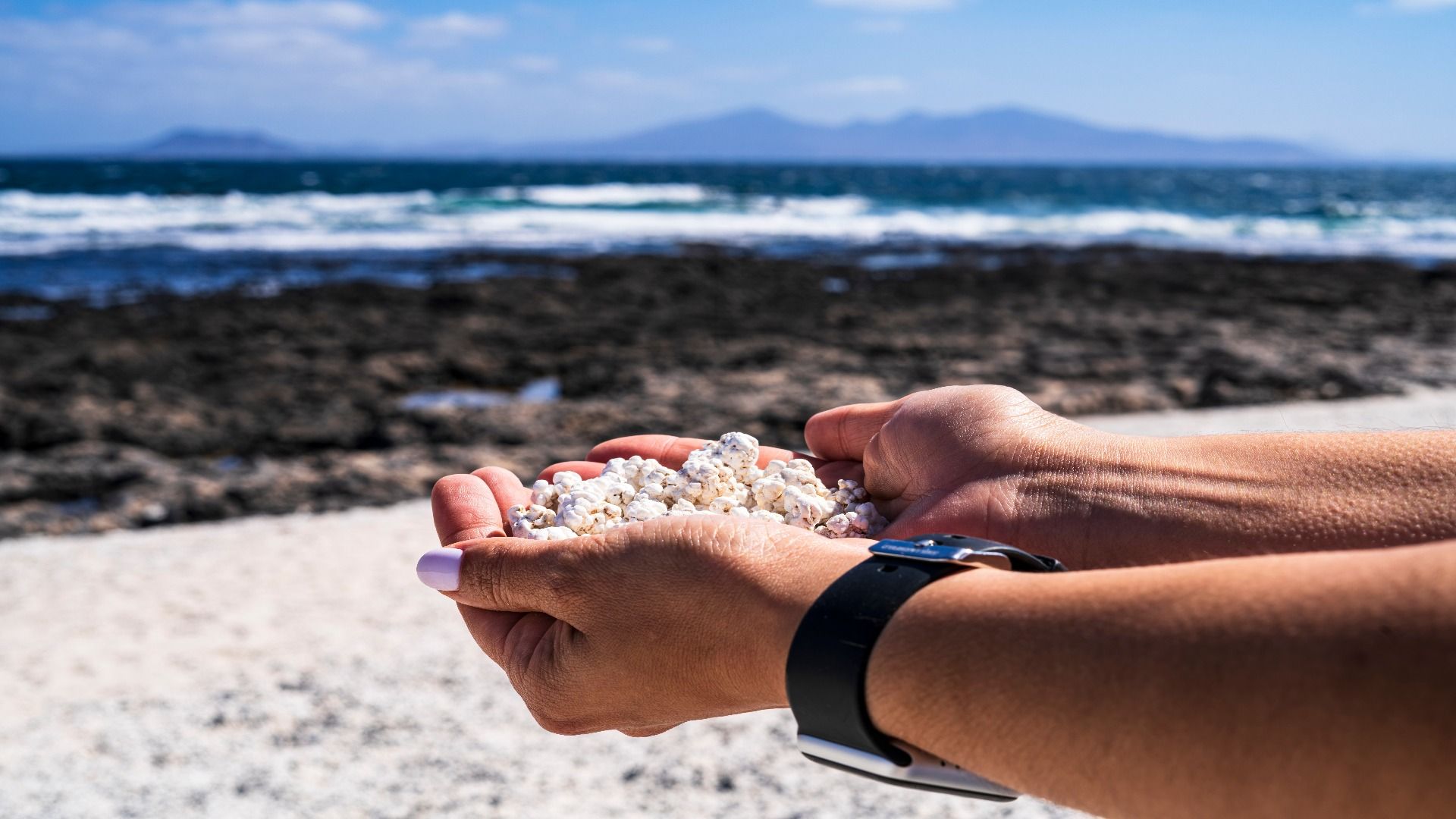 Popcorn beaches, aka popcorn playa in Corrralejo, La Oliva, Fuerteventura, Canary Islands, Spain