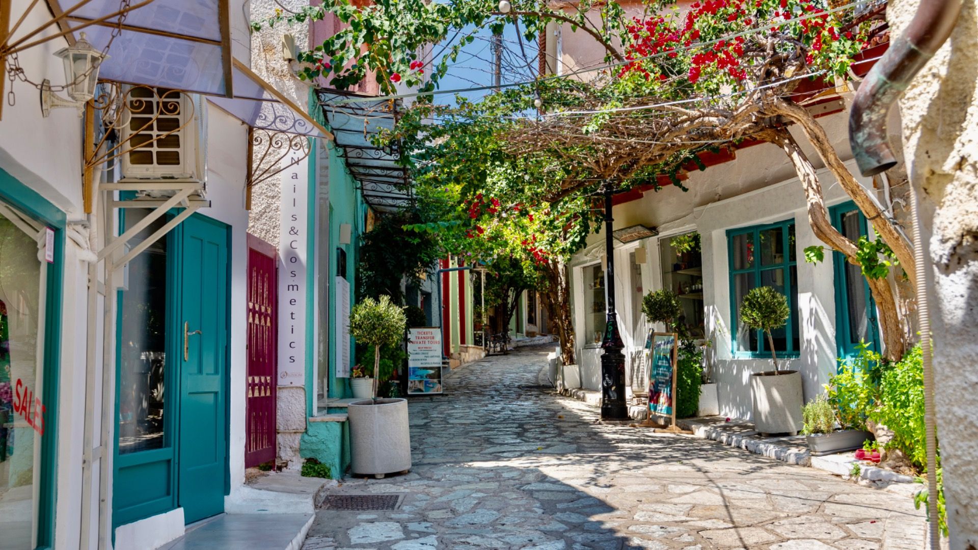 Preveza, Greece - August 20 2023: Traditional alley in Preveza