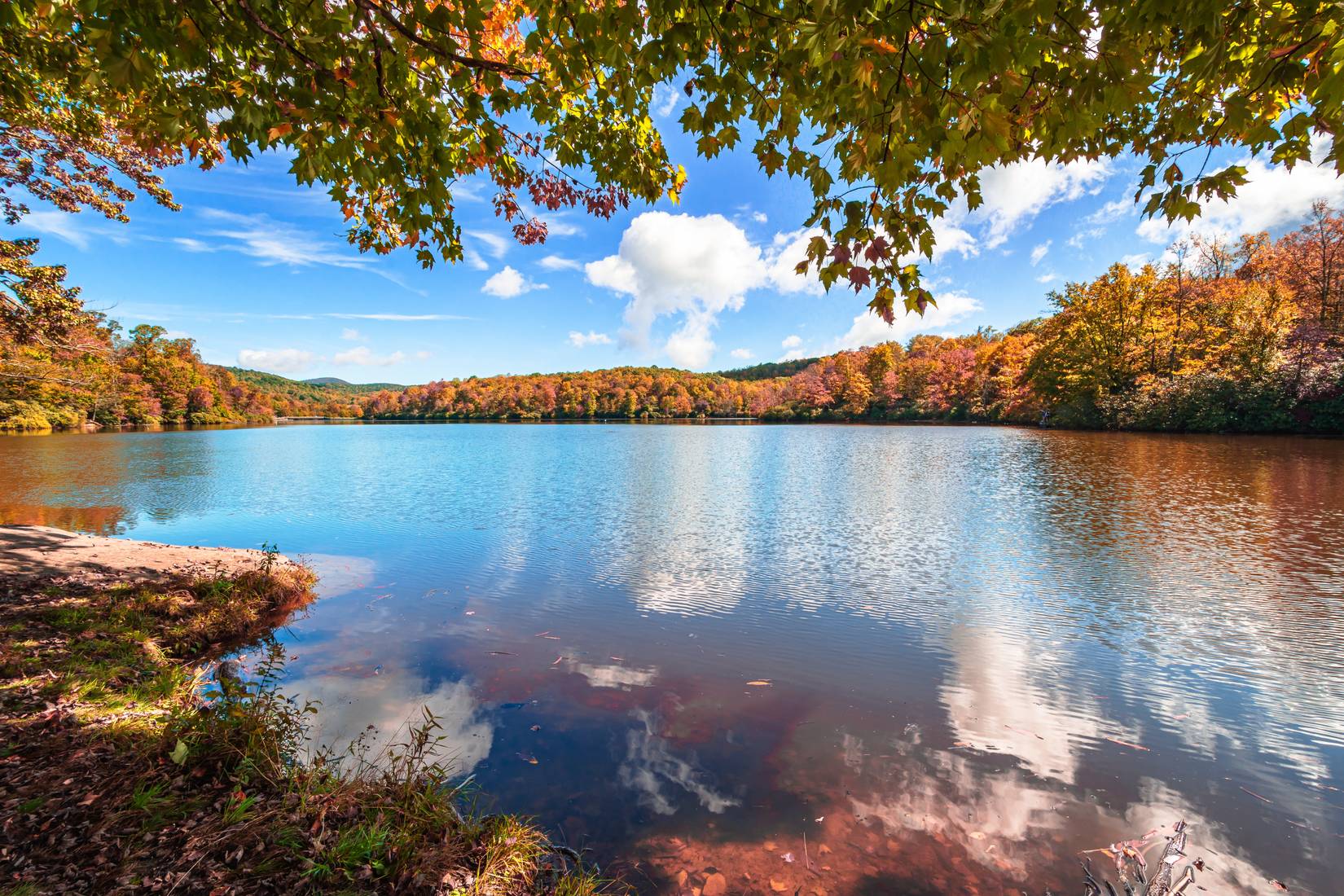 Price Lake in Julian Price Park on Blue Ridge Parkway in Blowing Rock, North Carolina in the fall season
