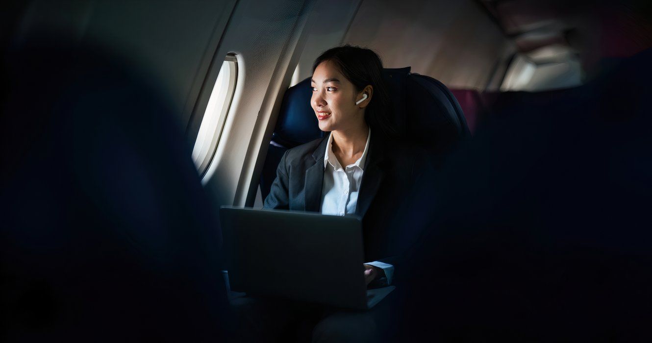 Female passenger on a plane