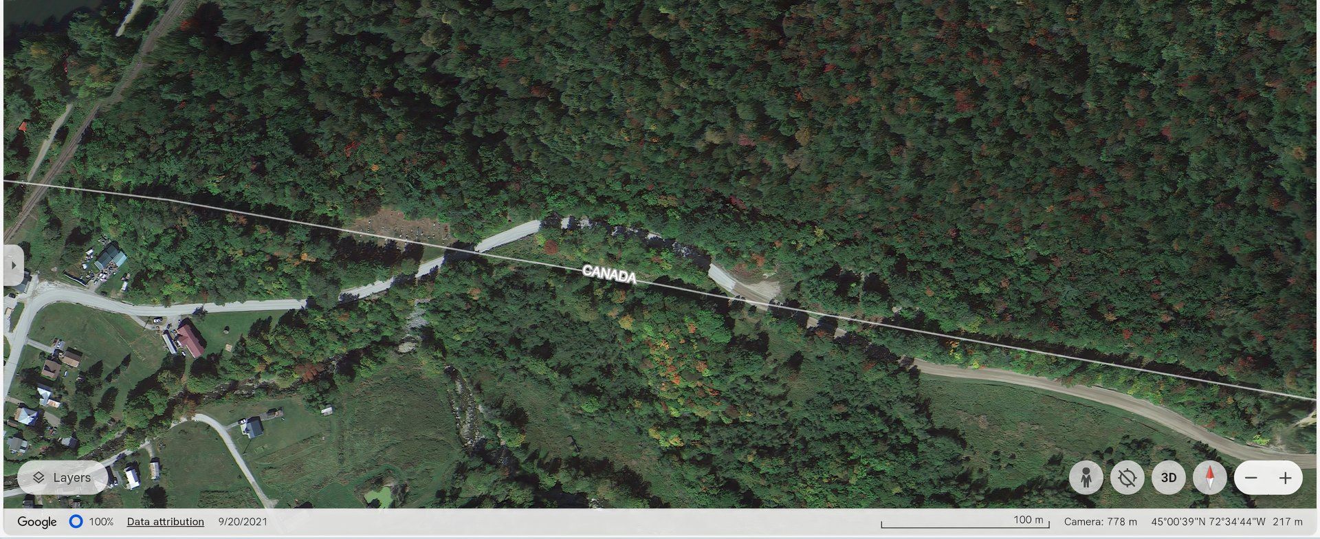 A Vermont Road crossing the Canadian border