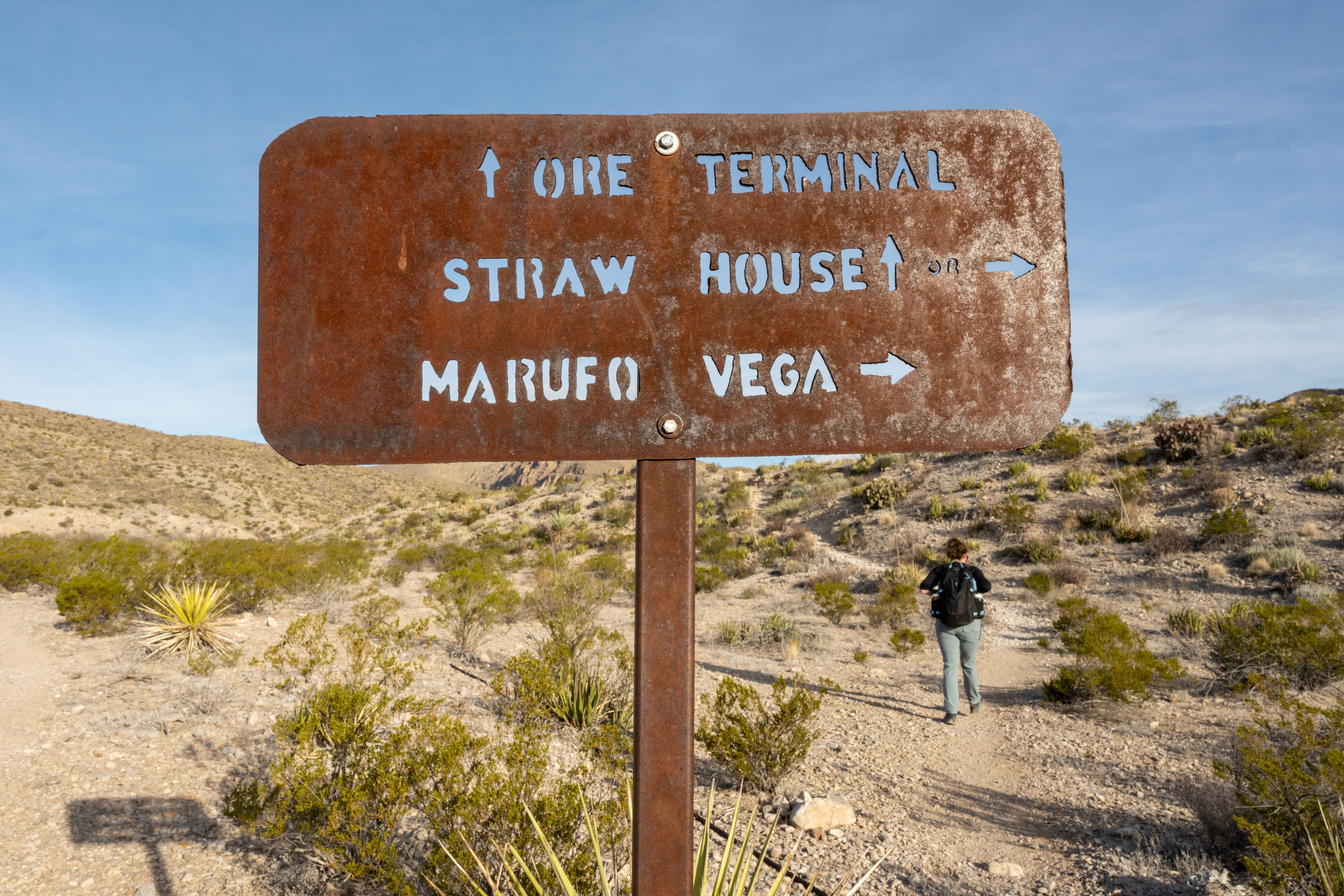 Body of Hiker Located on Murafo - Hiker Walking Along Marufo Vega Intersection Trail Sign In Big Bend National Park