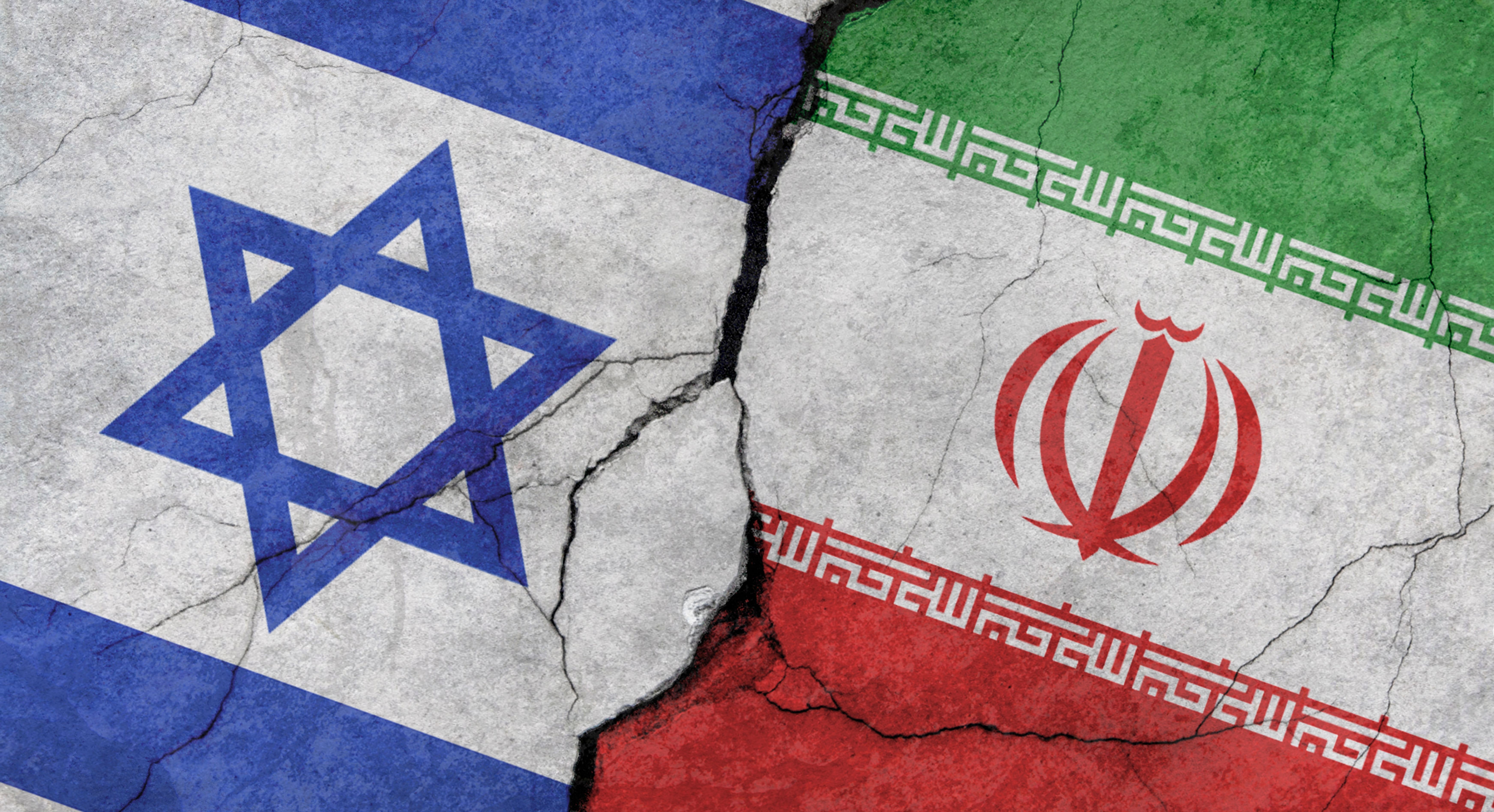 Israel and Iran Flags representing military crisis