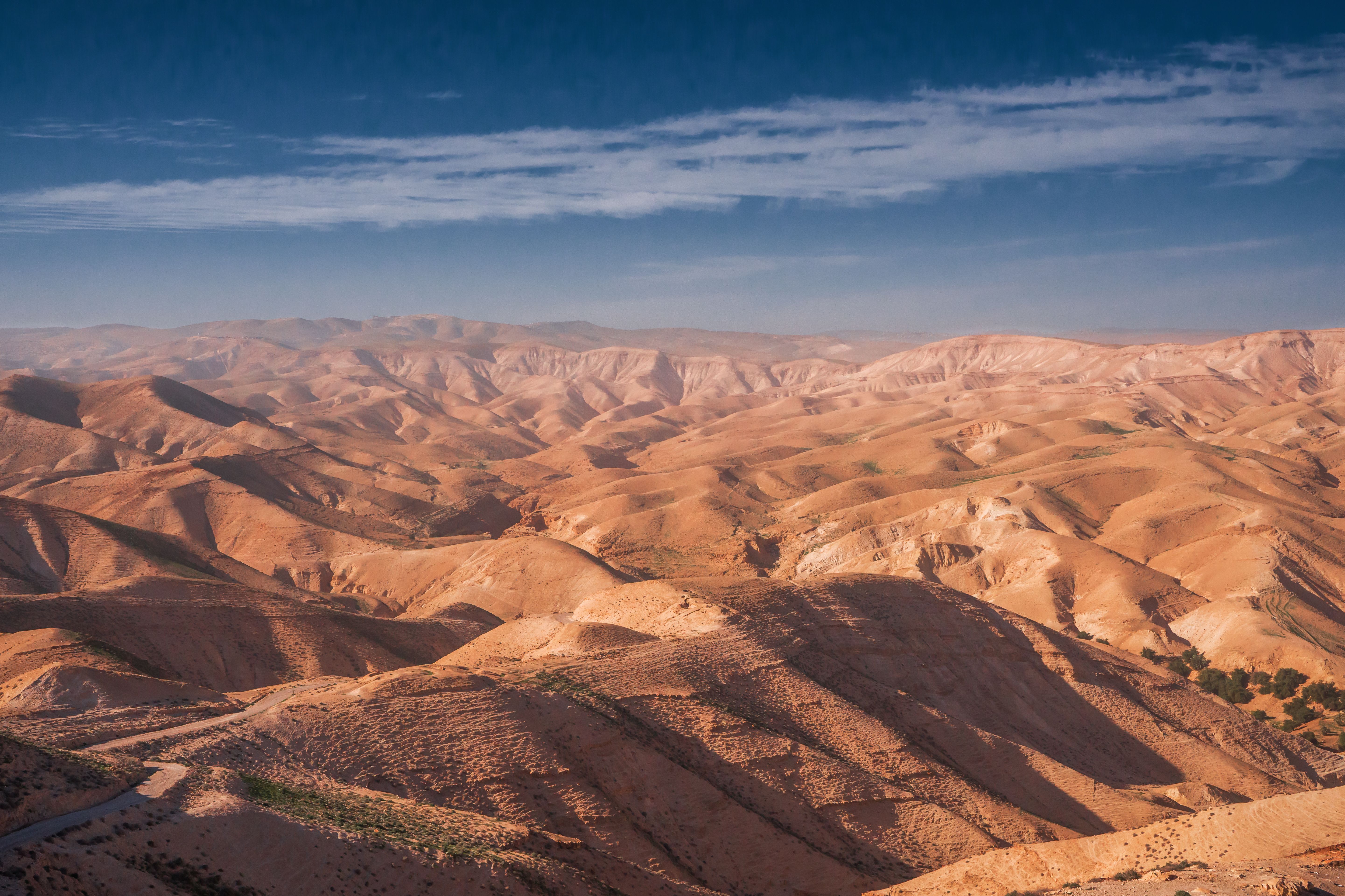 The Judaean Desert or the Judean Desert in Israel and the West Bank, east of Jerusalem that descends to the Dead Se