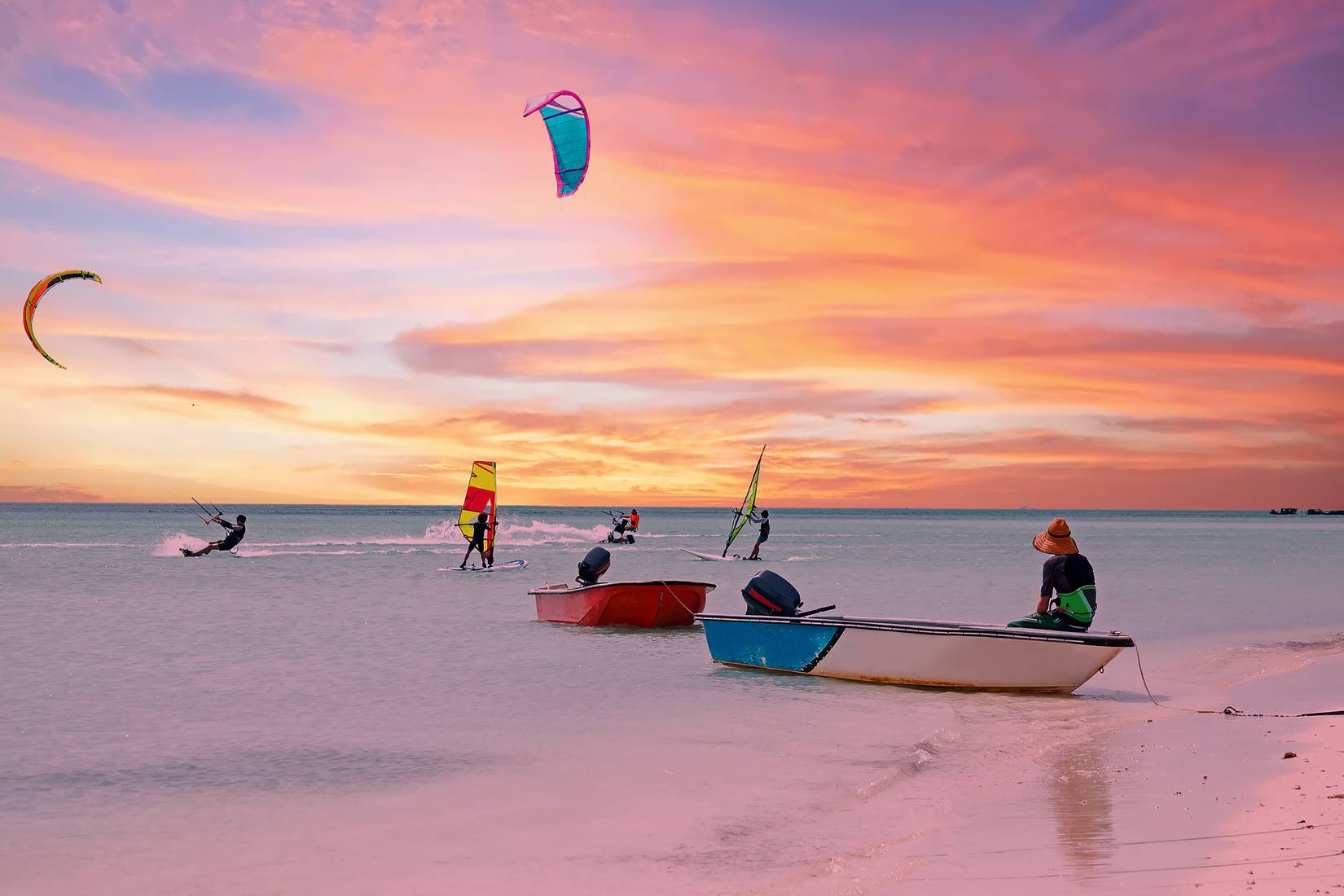 Beach at sunset in Aruba, Caribbean