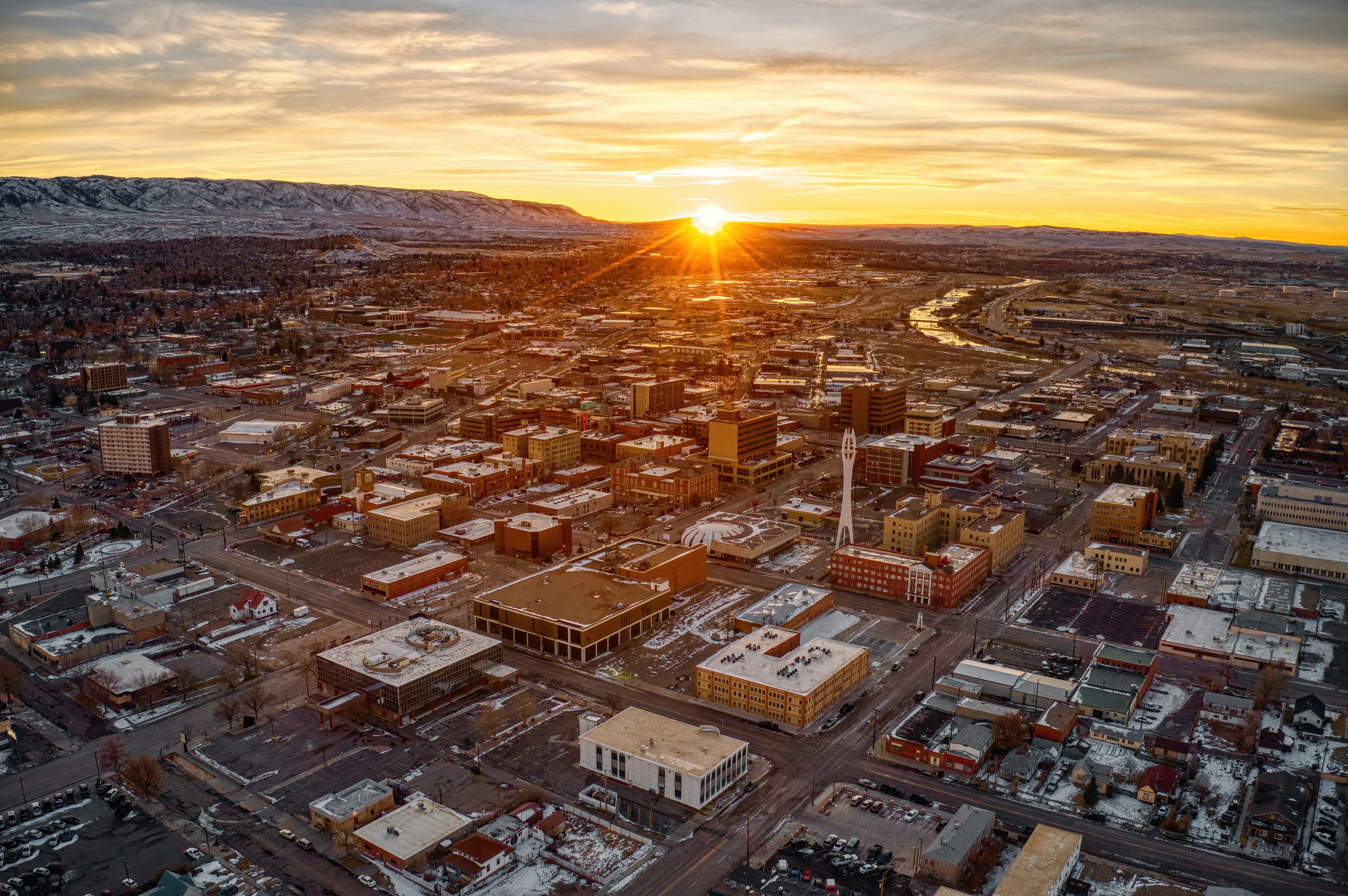 Downtown Casper, Wyoming at Dusk in winter