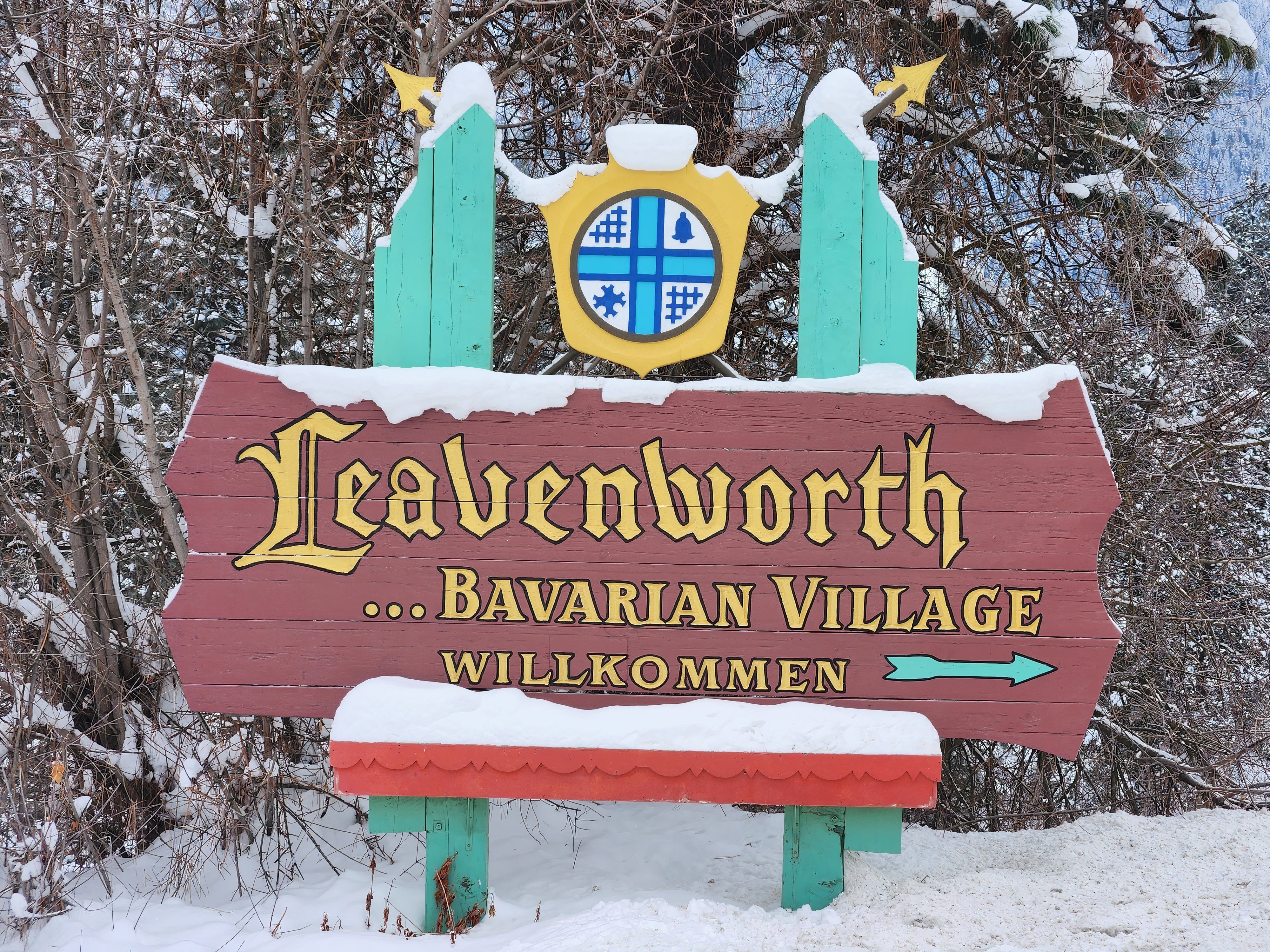Leavenworth Washington Sign covered snow after winter storms