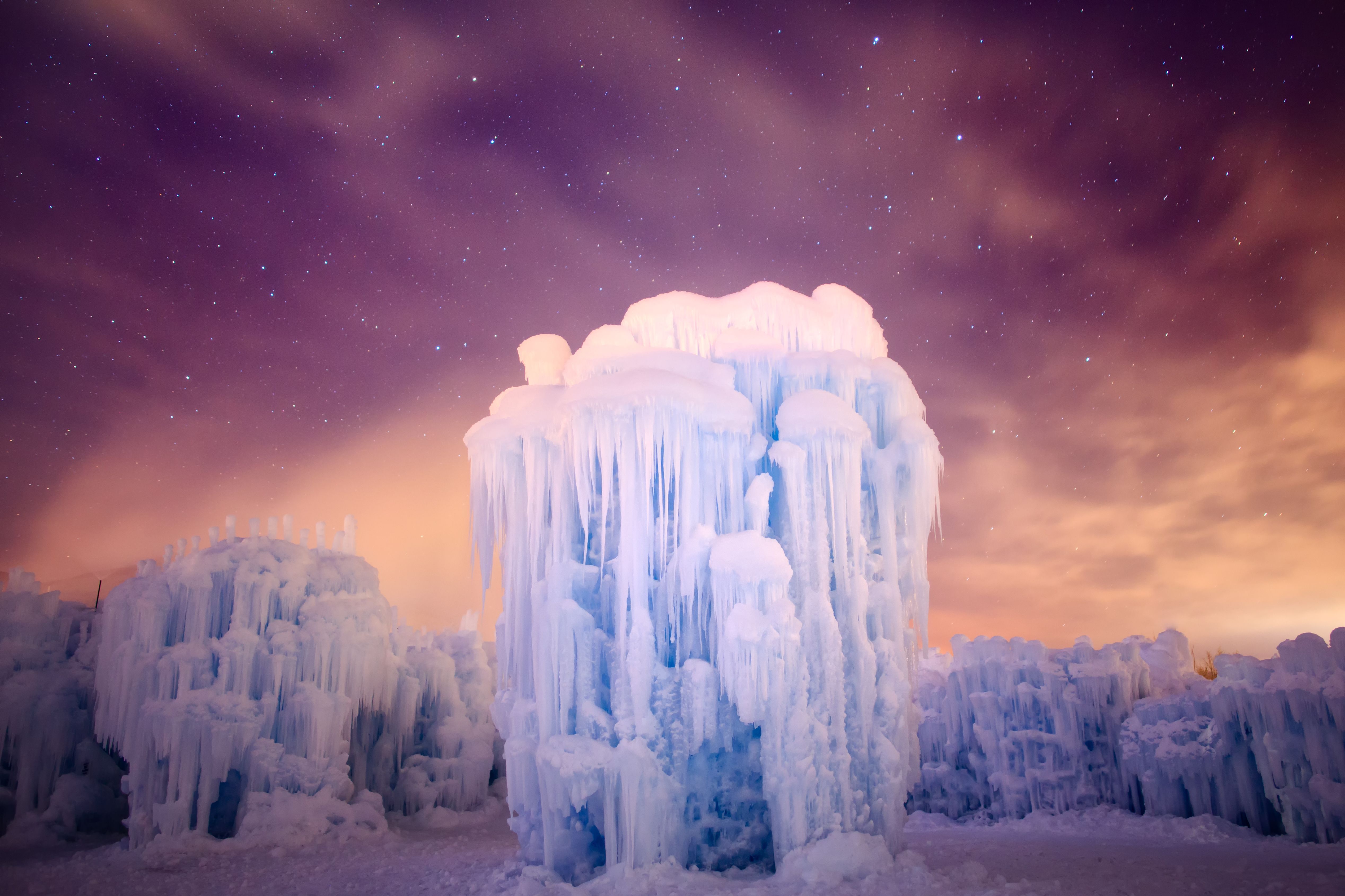 Midway Ice Castles at night, Midway, Utah, USA