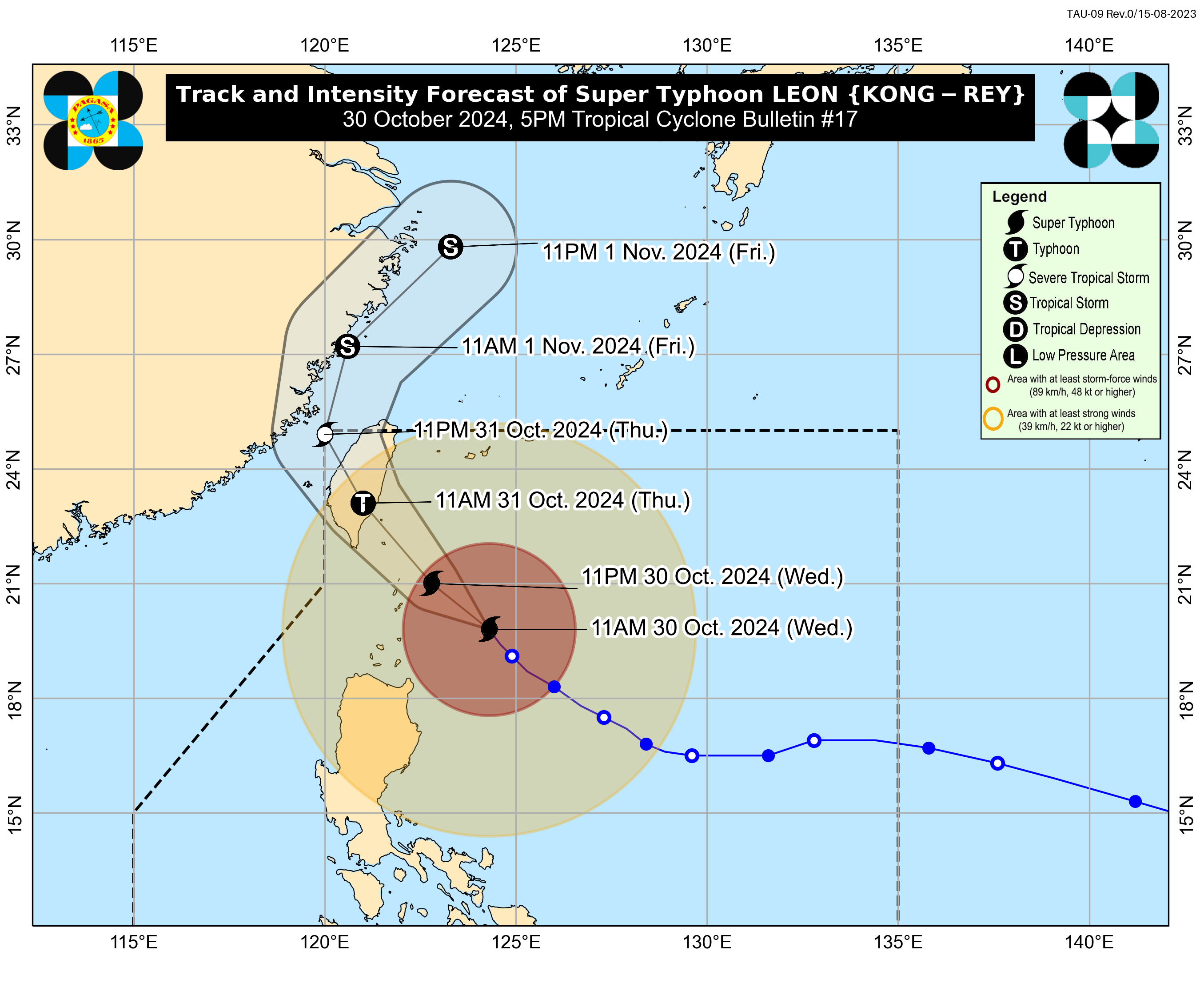 Super Typhoon Leon three-day track - Image credit - PAGASA