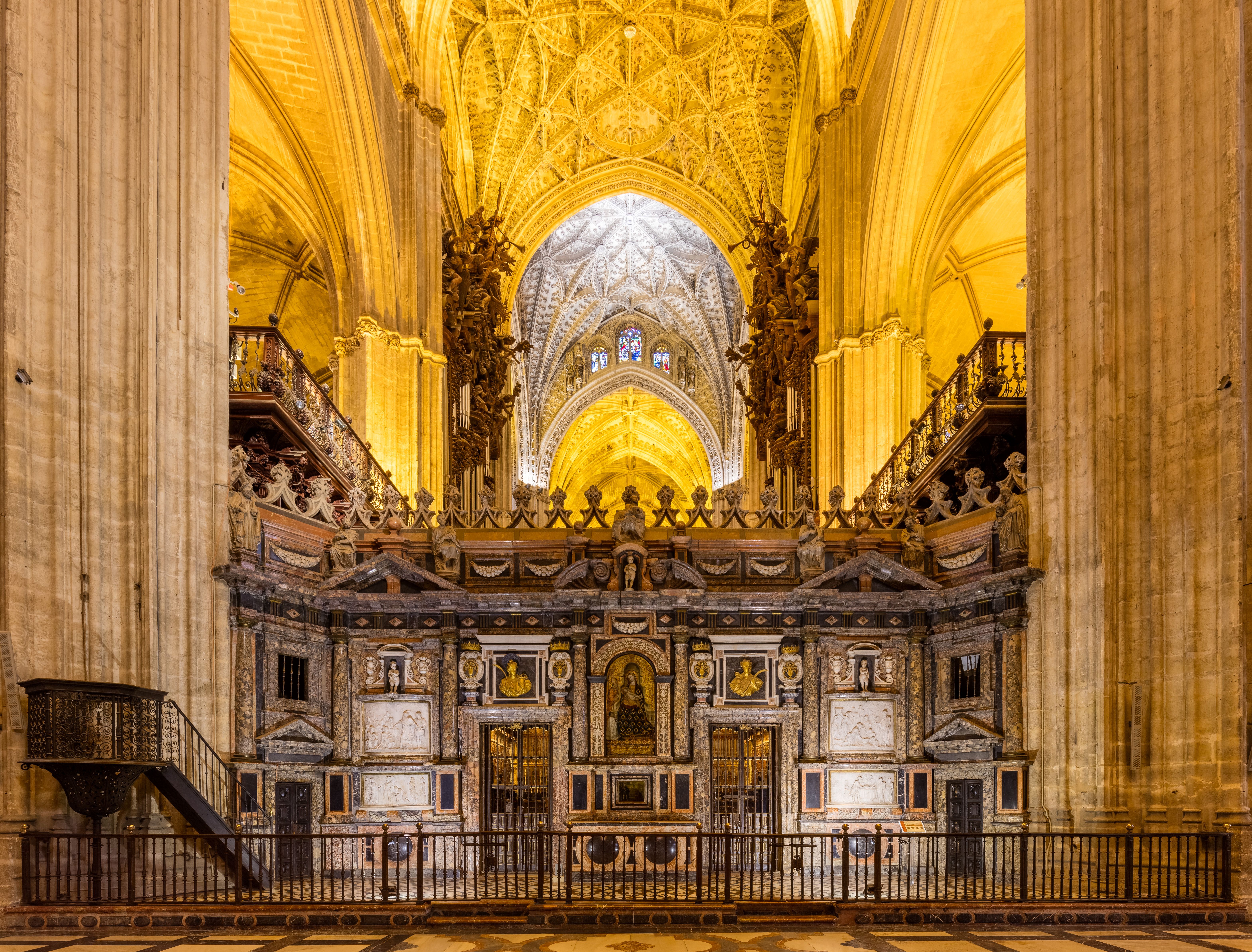 Inside the Seville Cathedral, where Christopher Columbus's remains are held