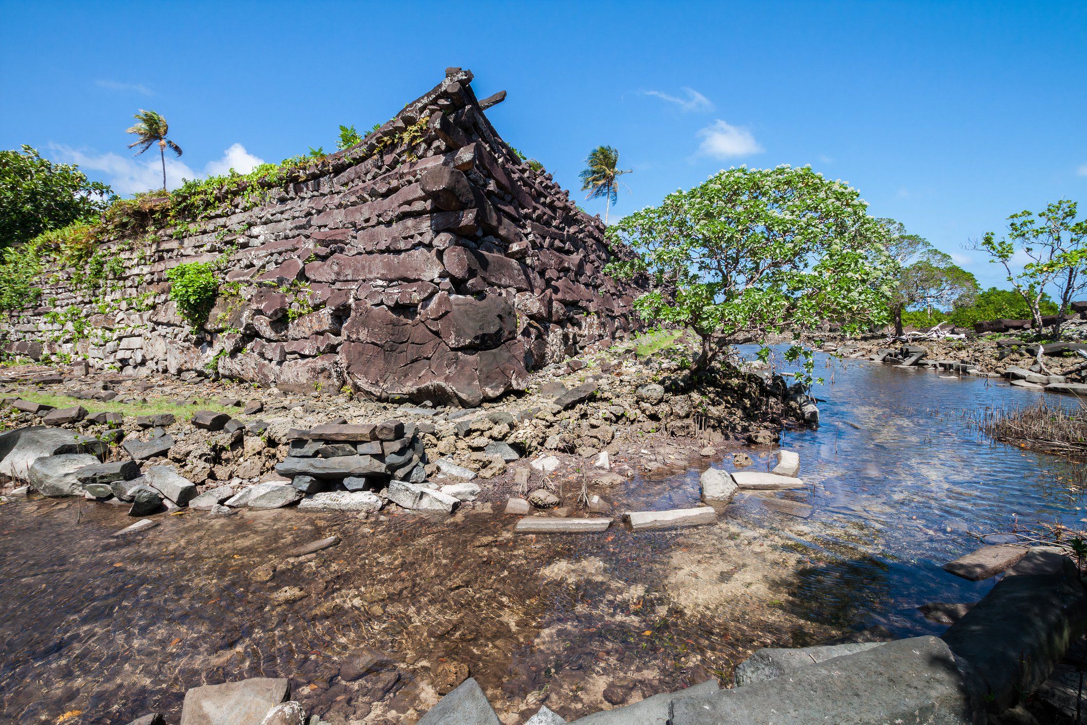 A channel and town walls in Nan Madol, Pohnpei, Micronesia