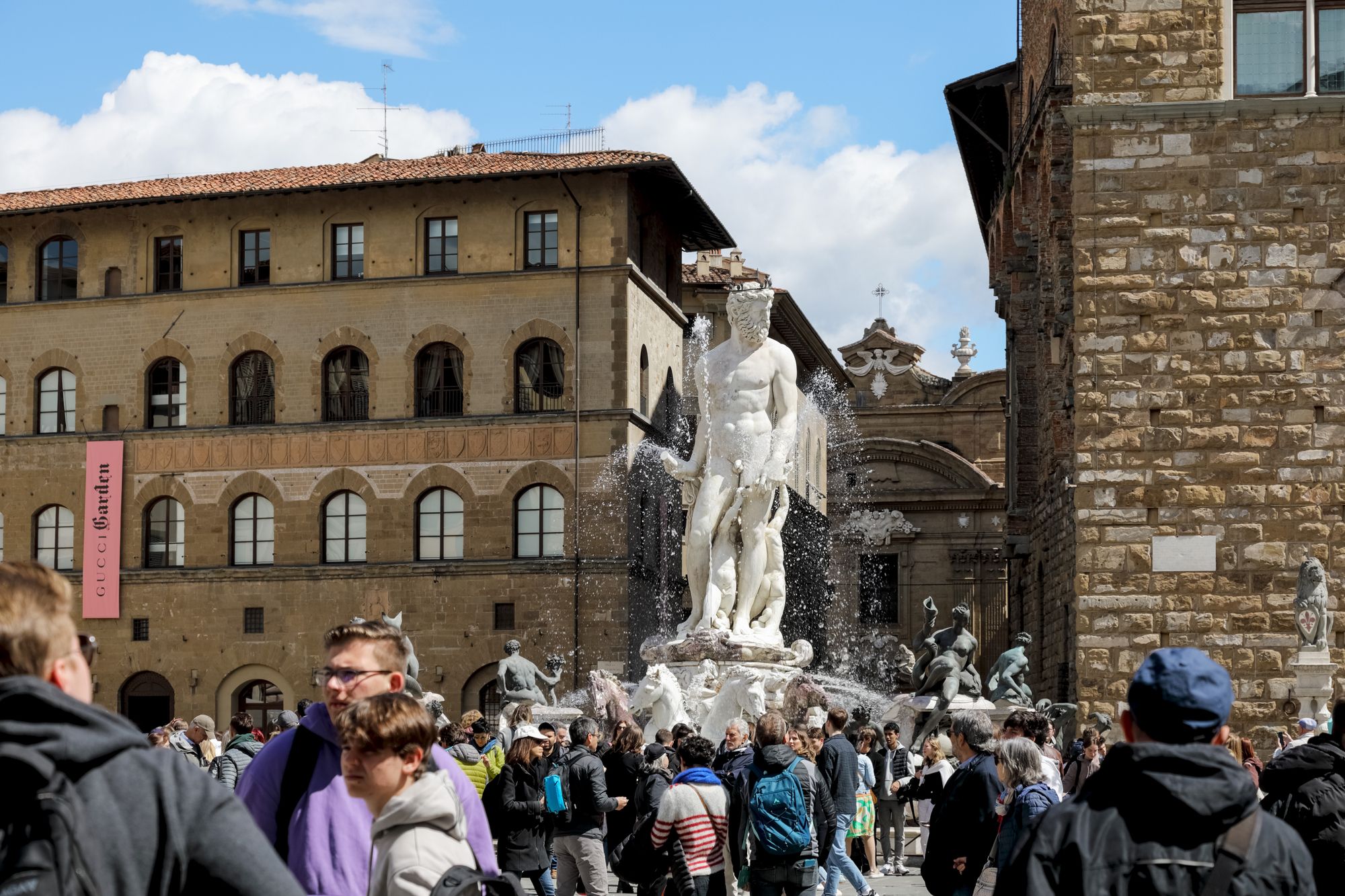 Crowded Piazza della Signoria, Florence, Italy - April 2023