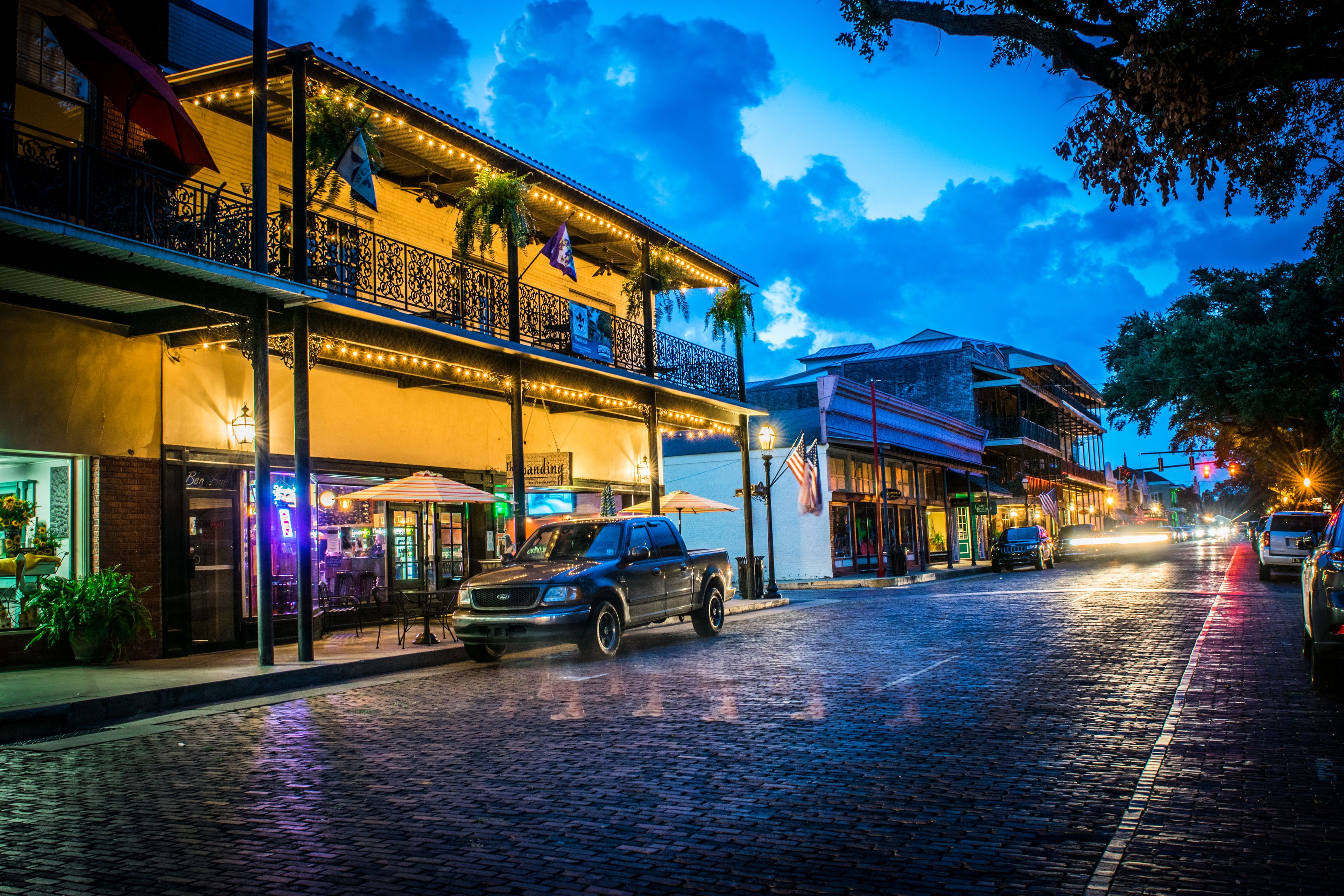 Natchitoches, LA, Louisiana, downtown area with Christmas lights