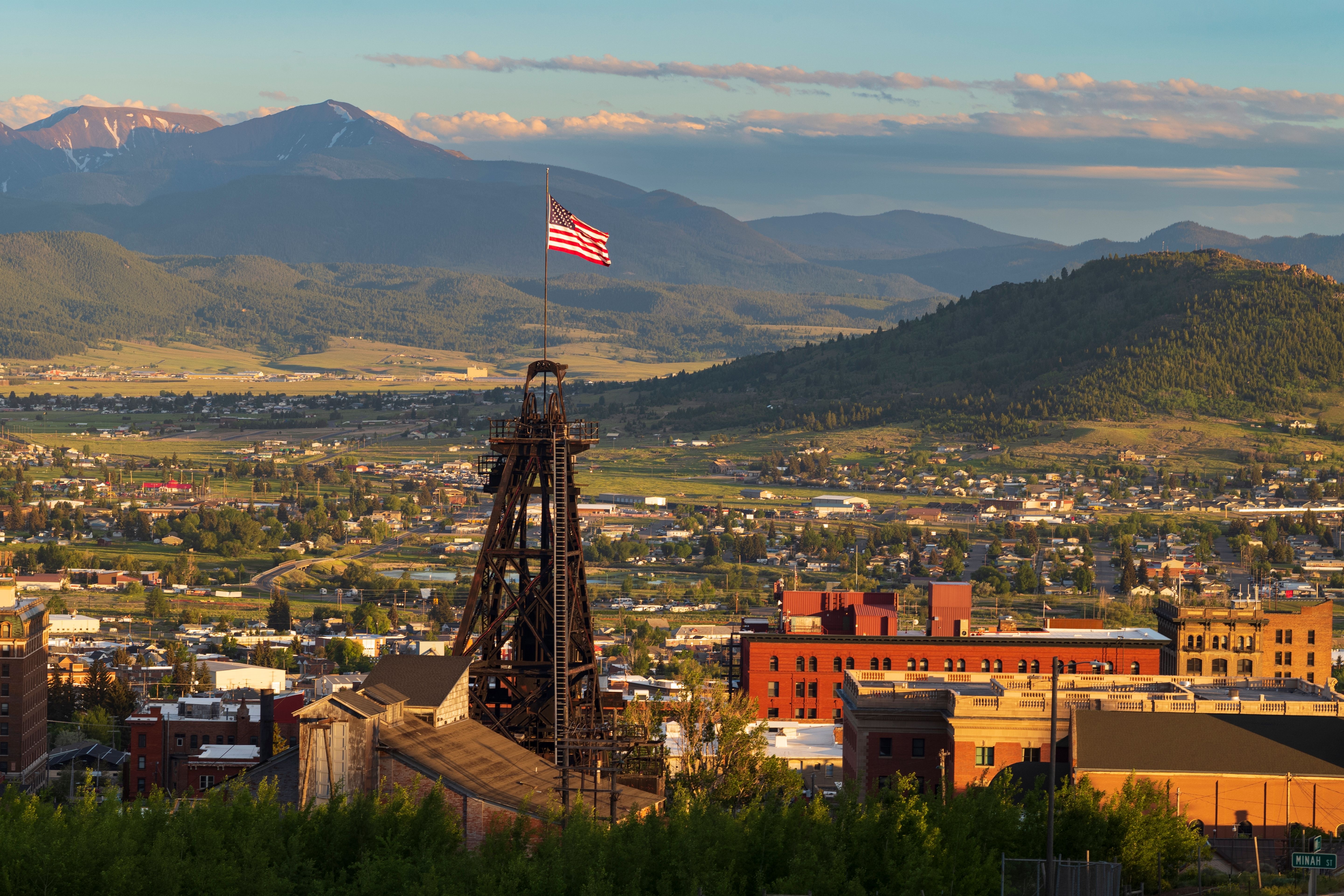 One of fourteen headframes, nicked named "gallows frames", dot the Butte, Montana skyline