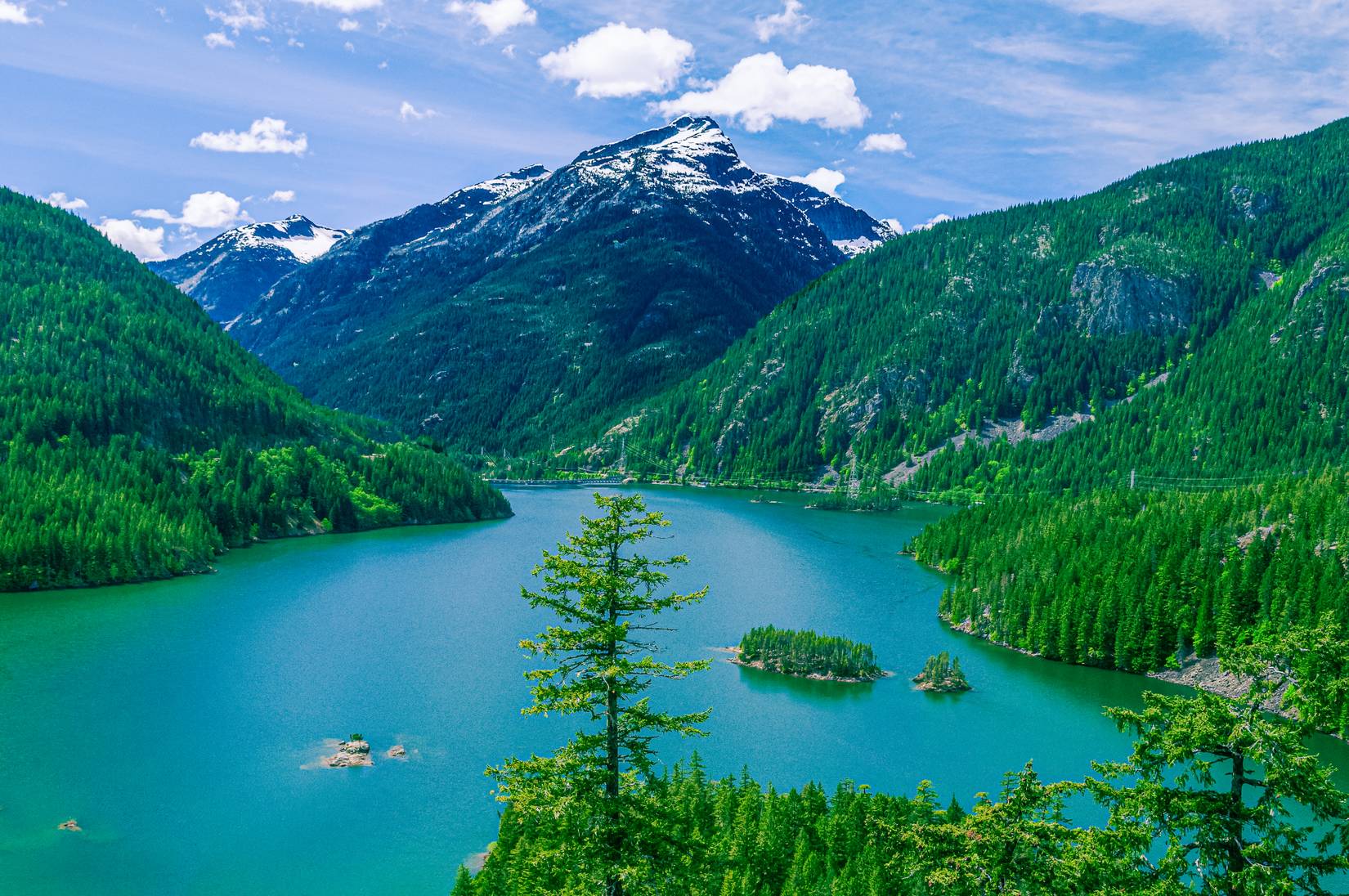 Diablo Lake seen from the Diablo Lake Overlook in North Cascades National Park in Washington, WA, USA