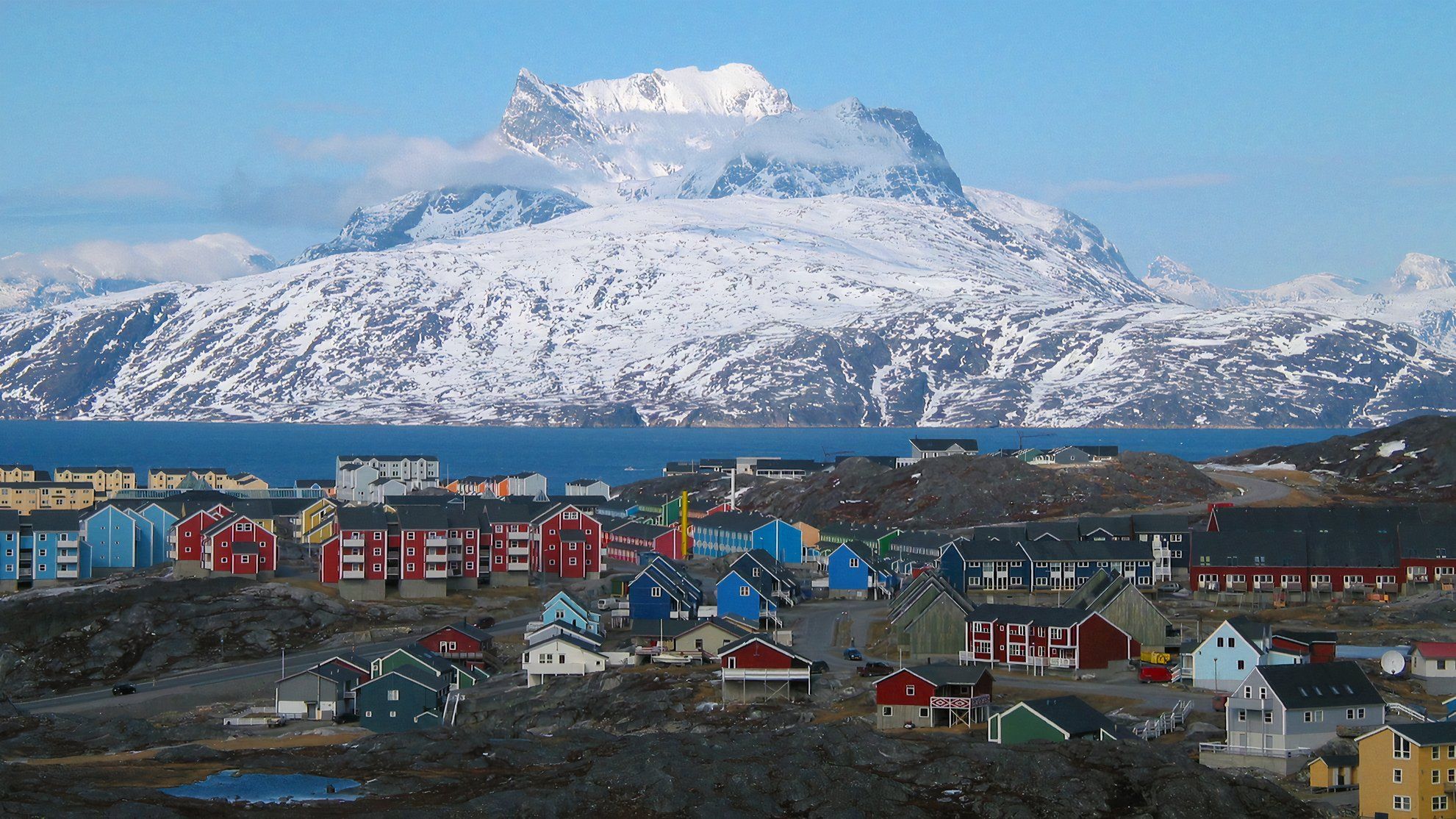 Nuuk, the capital of Greenland, with a Sermitsiaq mountain in the background