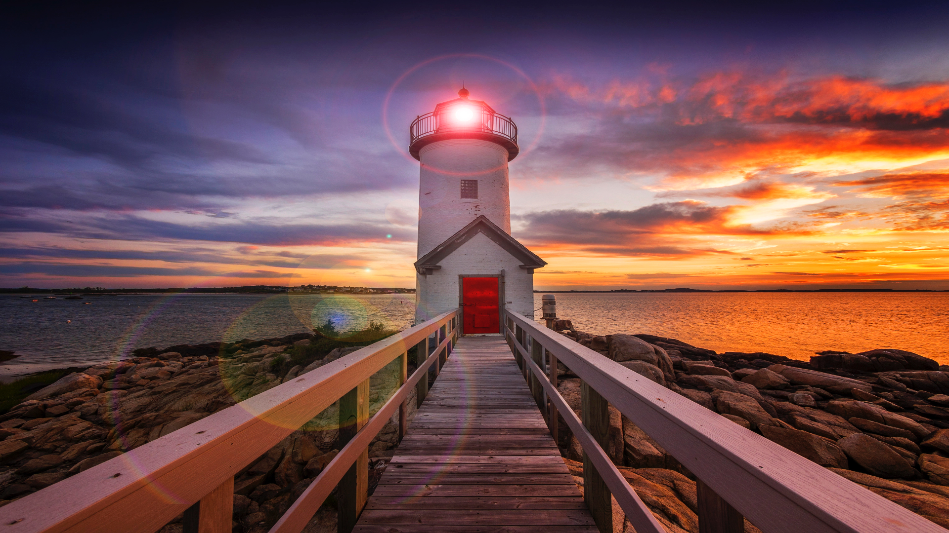 A lighthouse in Massachusetts at sunset