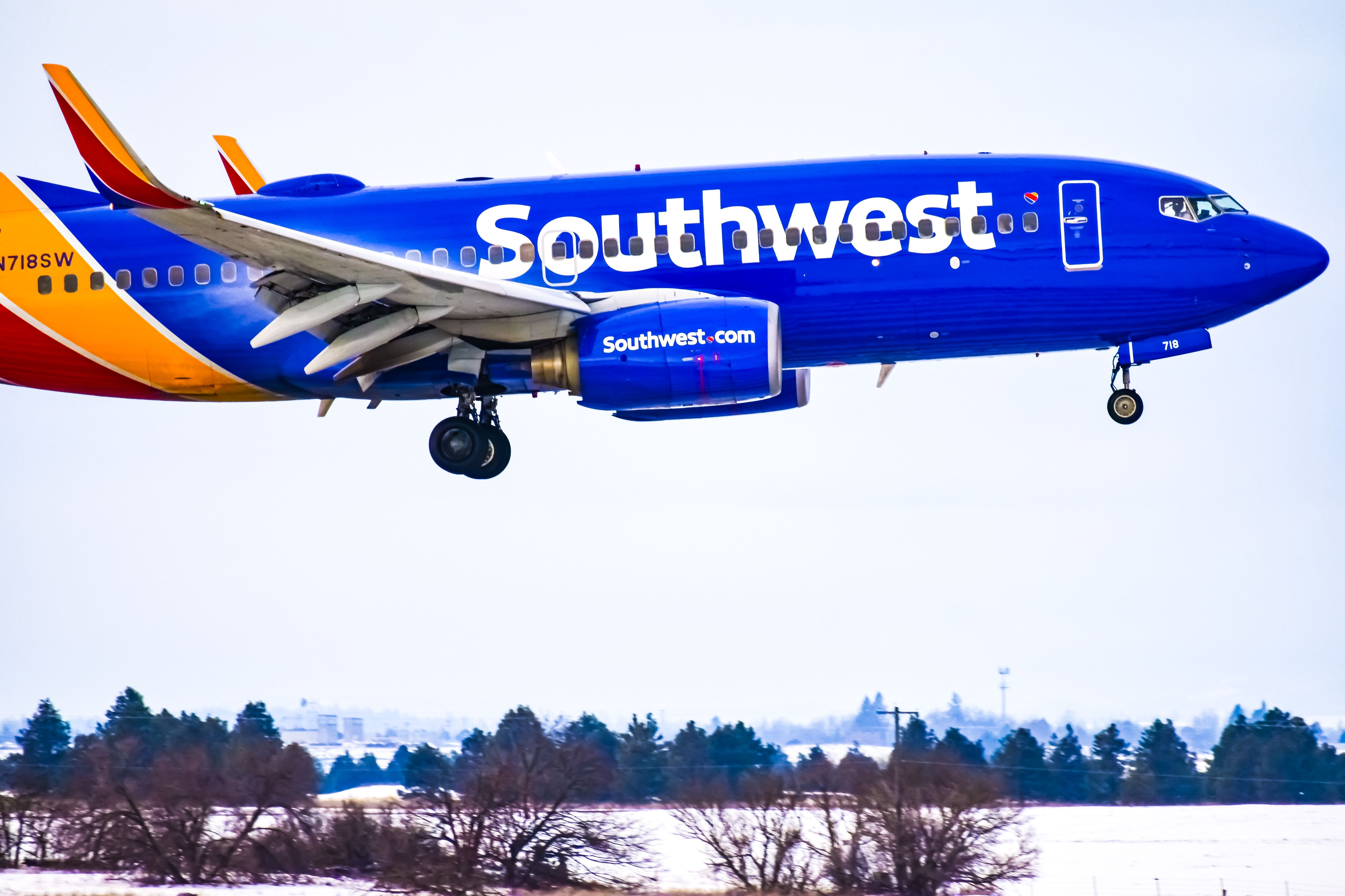 Southwest Airlines taking off from runway in Washington 