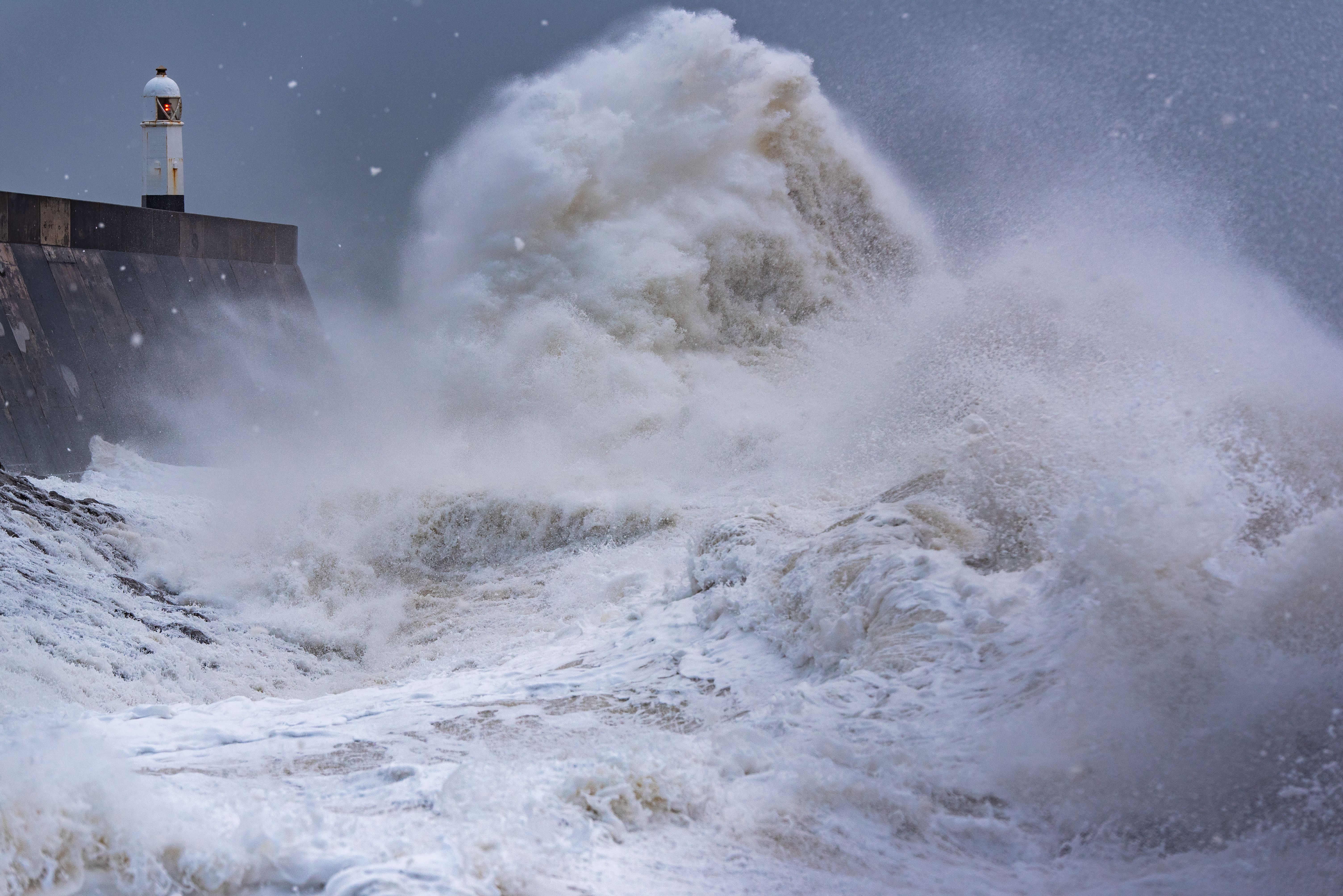 Storm Dennis reaches the Welsh coast Massive waves as it hits the coast of Porthcawl in South Wales, United Kingdom