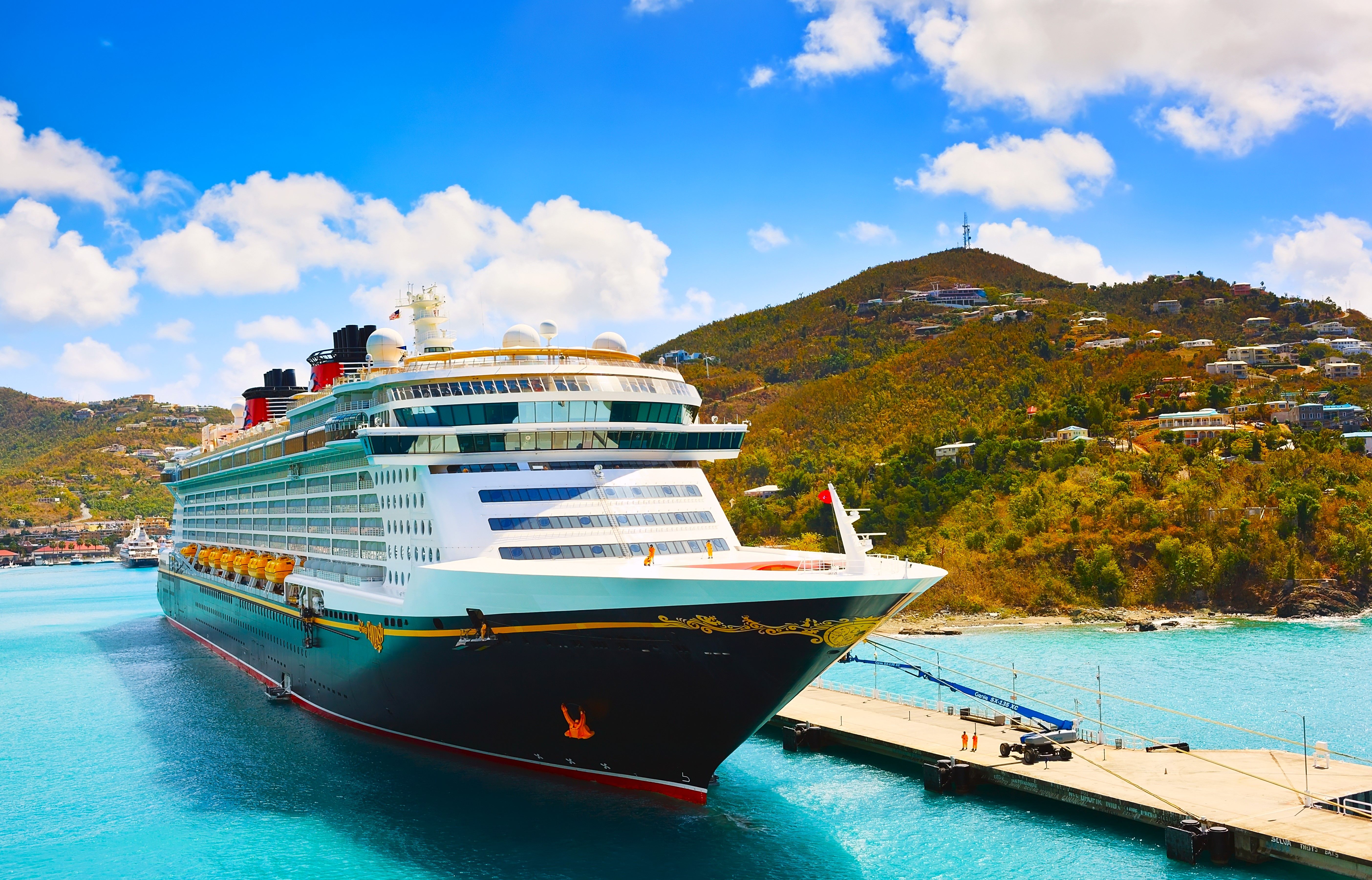 Disney Cruise Line cruise ship Disney Fantasy docked at St Thomas, US Virgin Islands, Caribbean