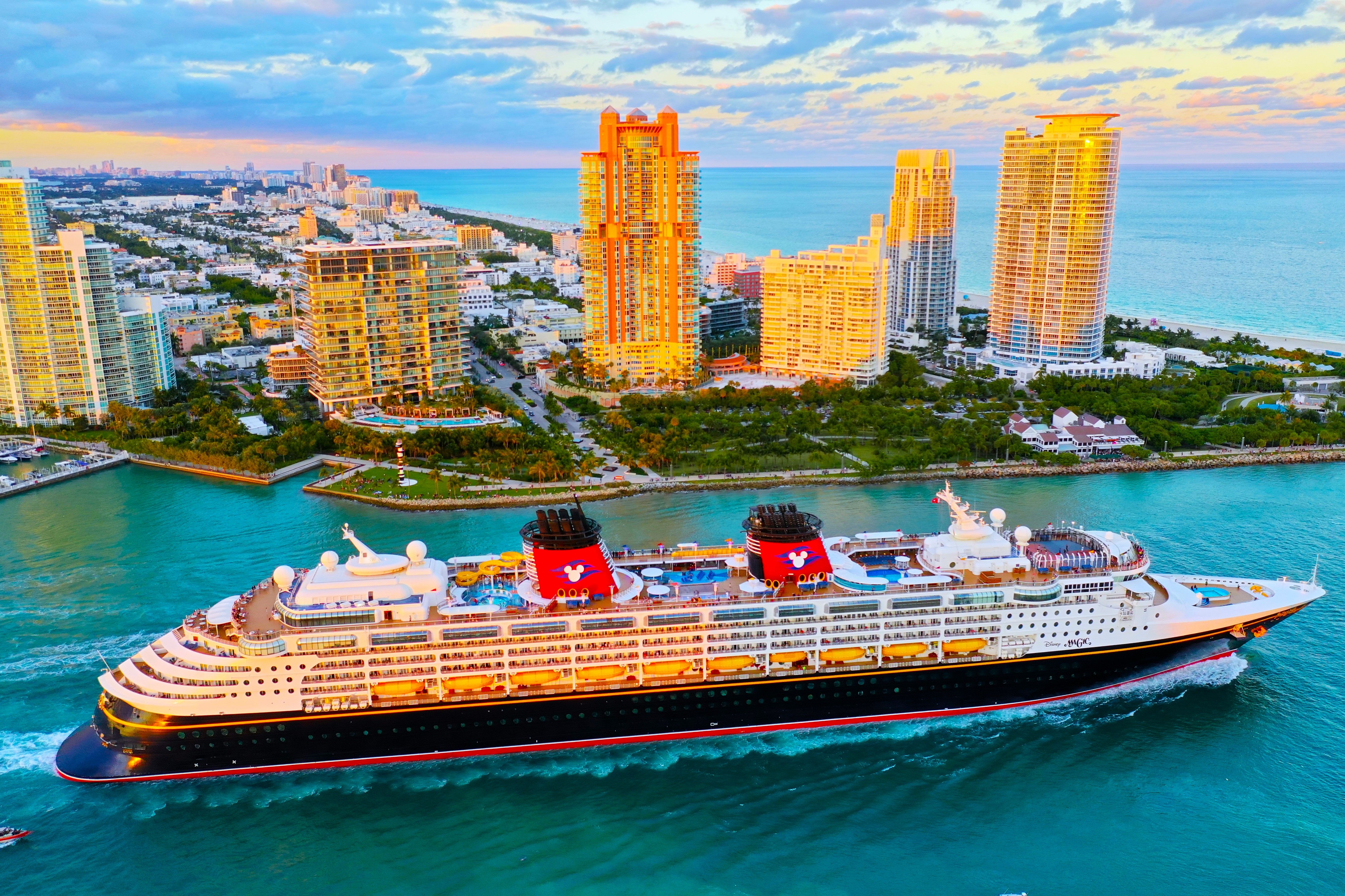 Disney Cruise ship Disney Magicas it departs Miami, Florida