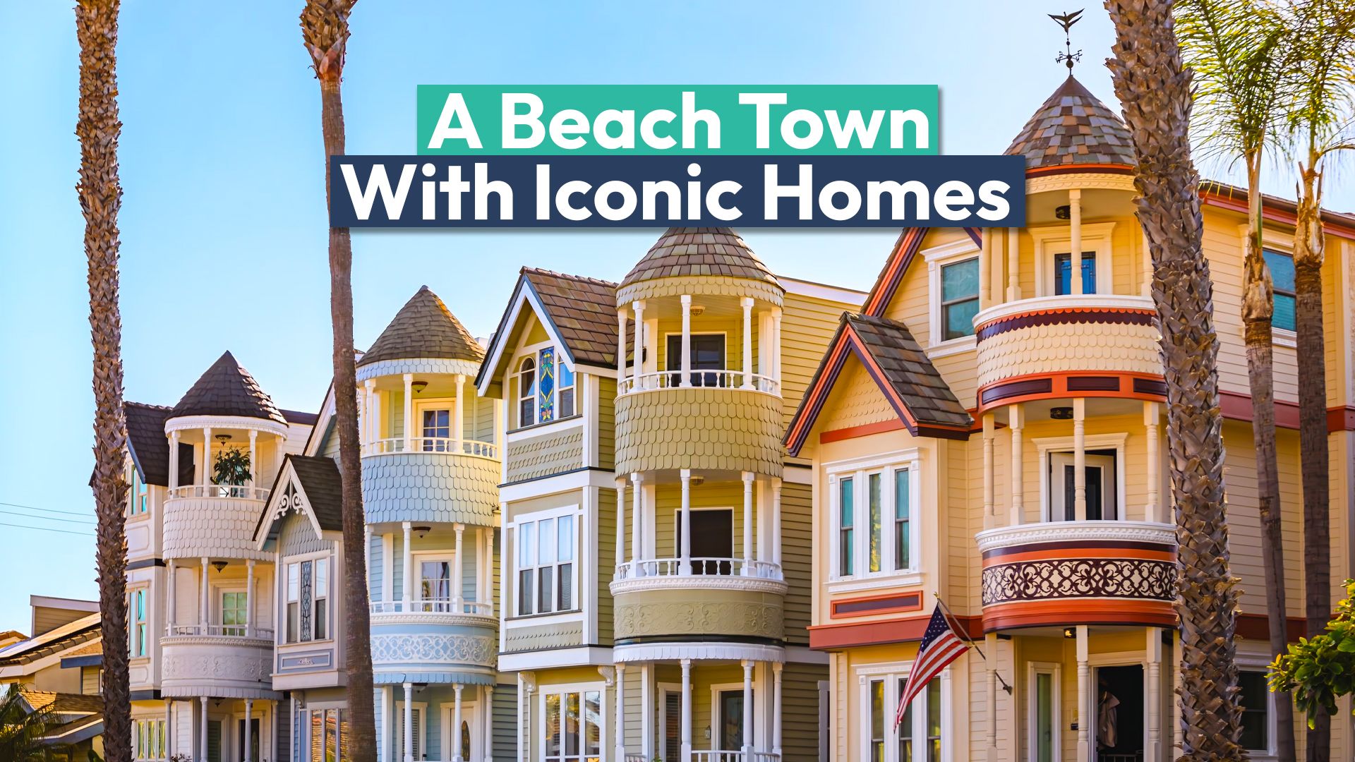 Painted ladies Victorian houses in Huntington Beach, California, CA, USA