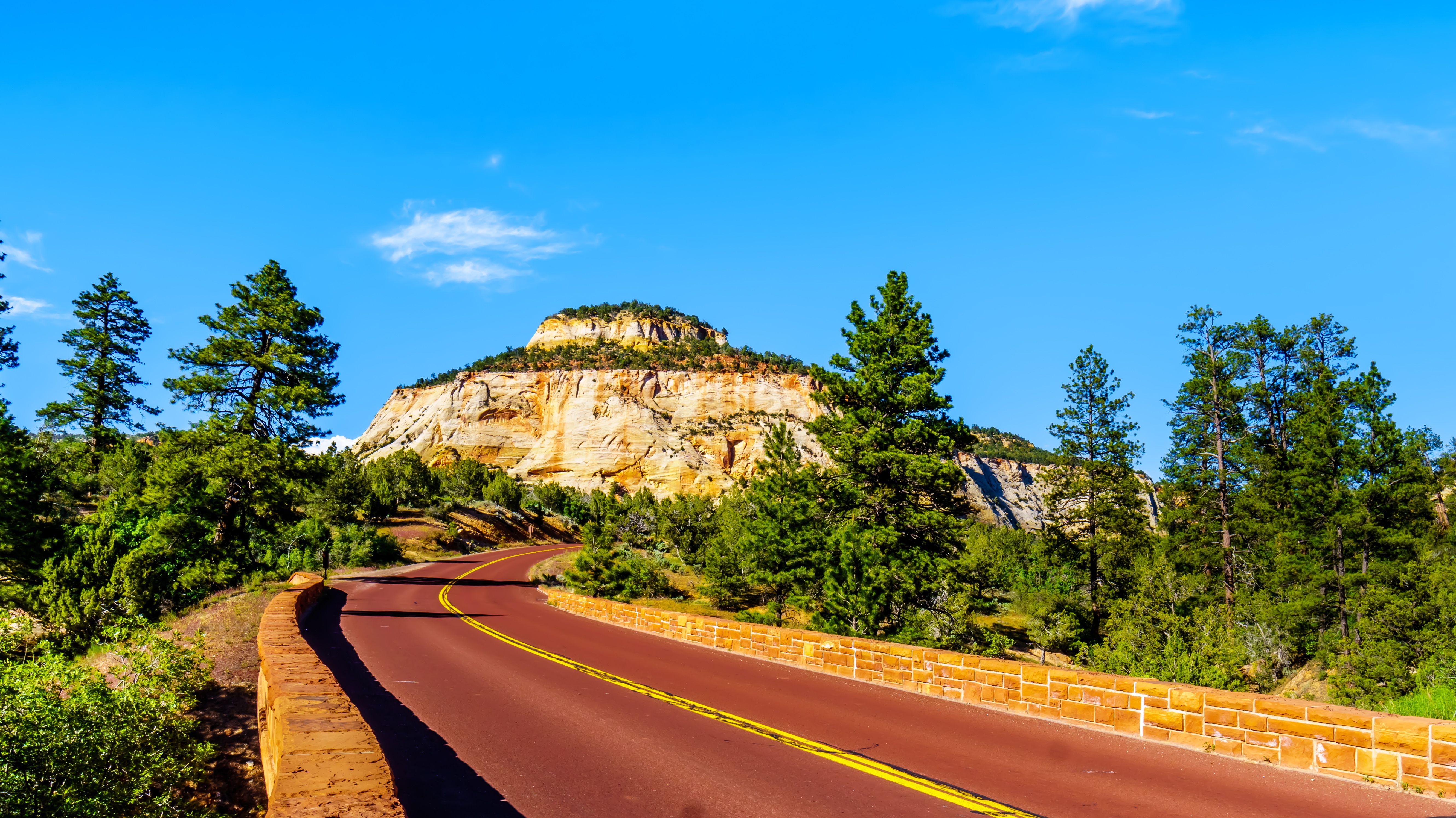 red colored pavement of Zion-Mt. Carmel Highway on the East Rim of Zion National Park, UT