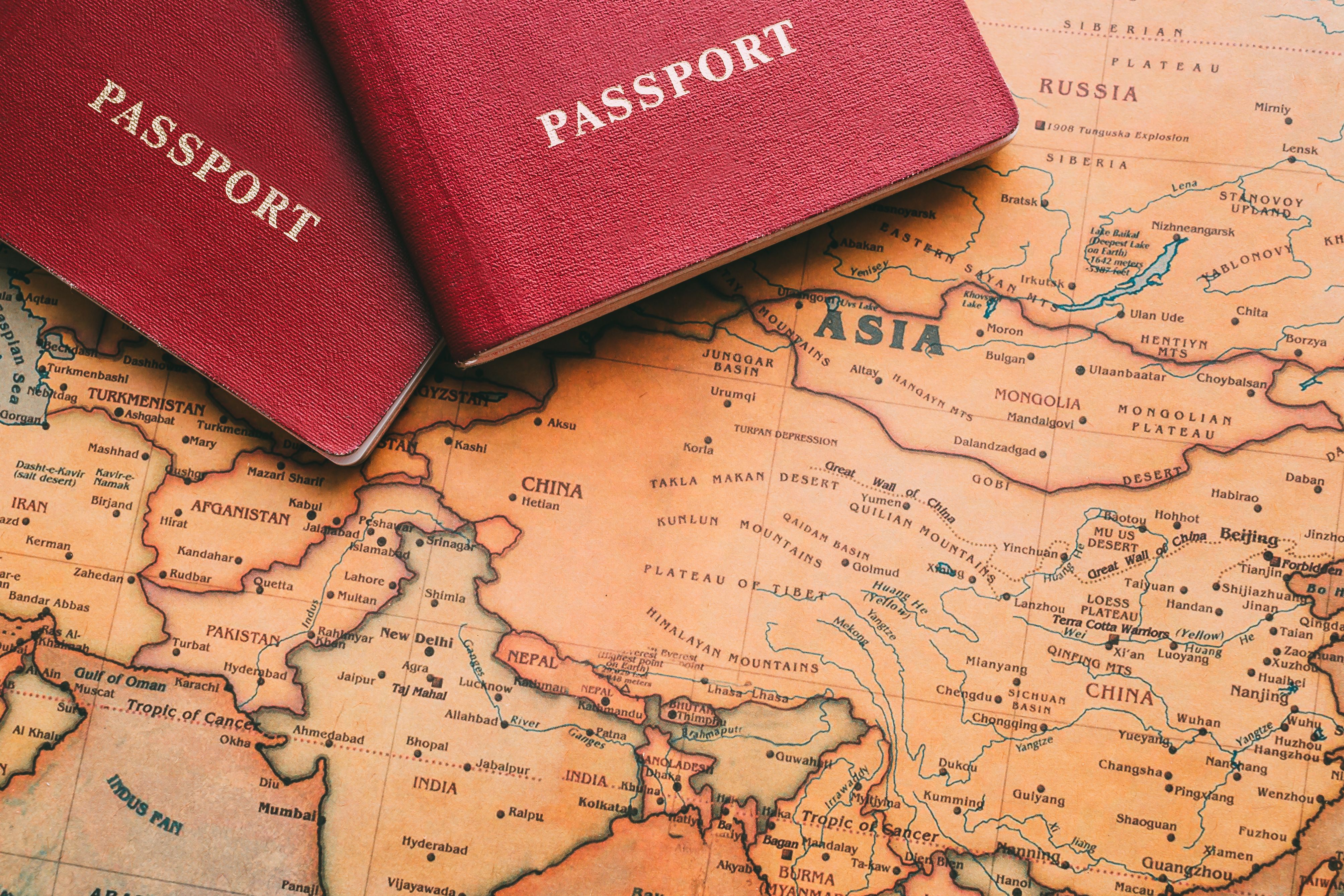Passport on the map