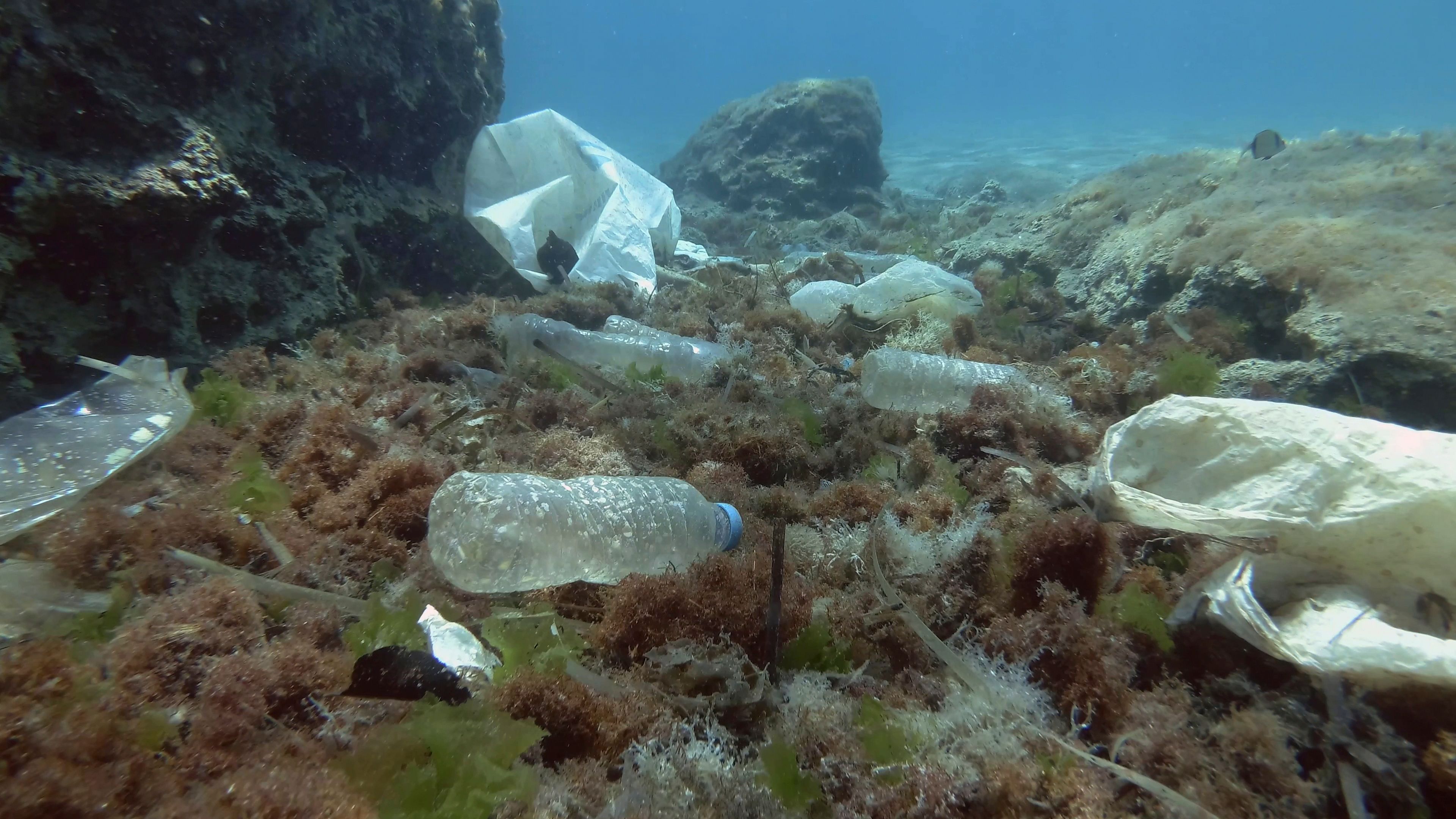 Plastic pollution on the bottom of the ocean