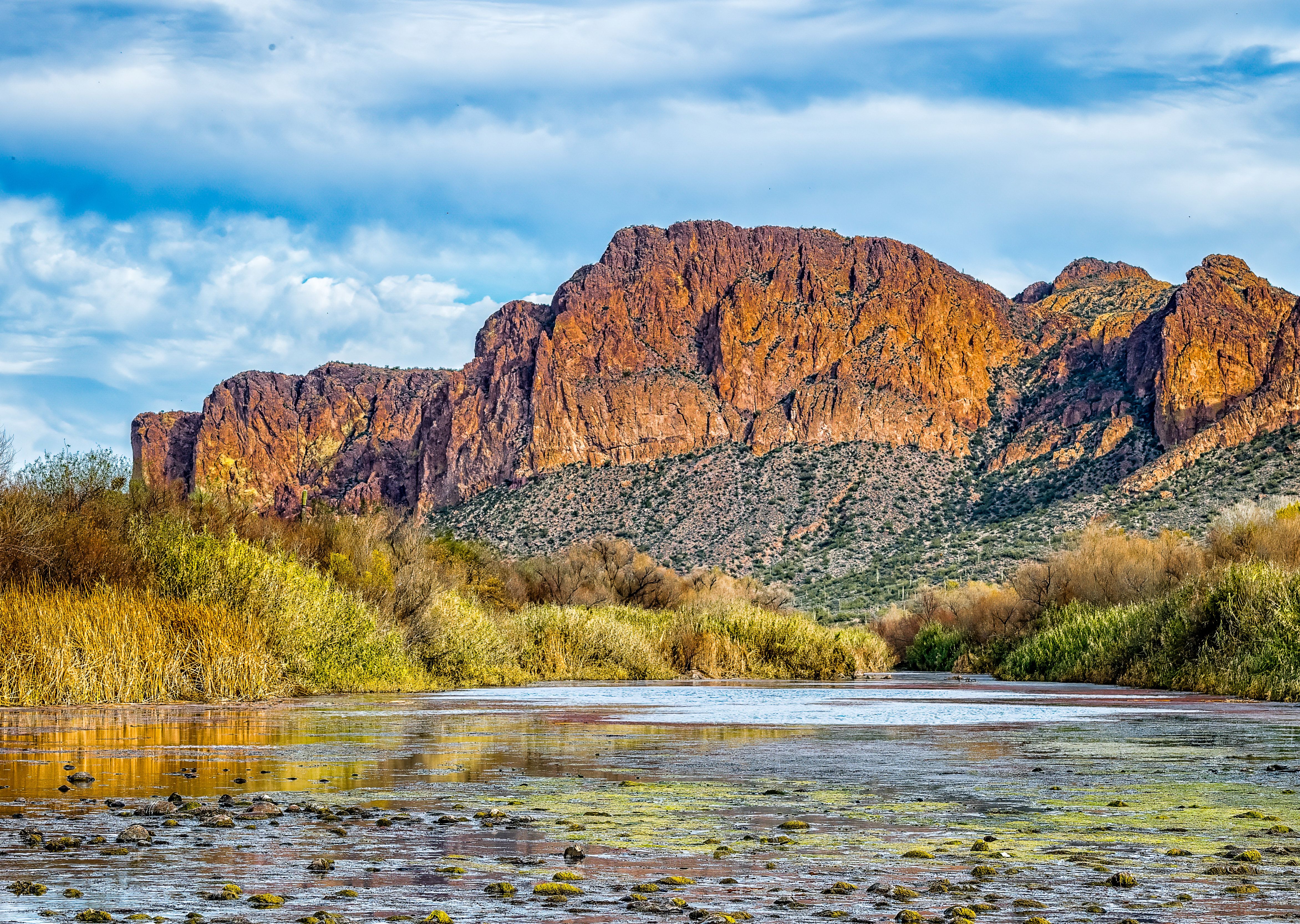 View of a mountain from Pebble beach recreation area along the Lower Salt River in Arizona's Tonto National Forest