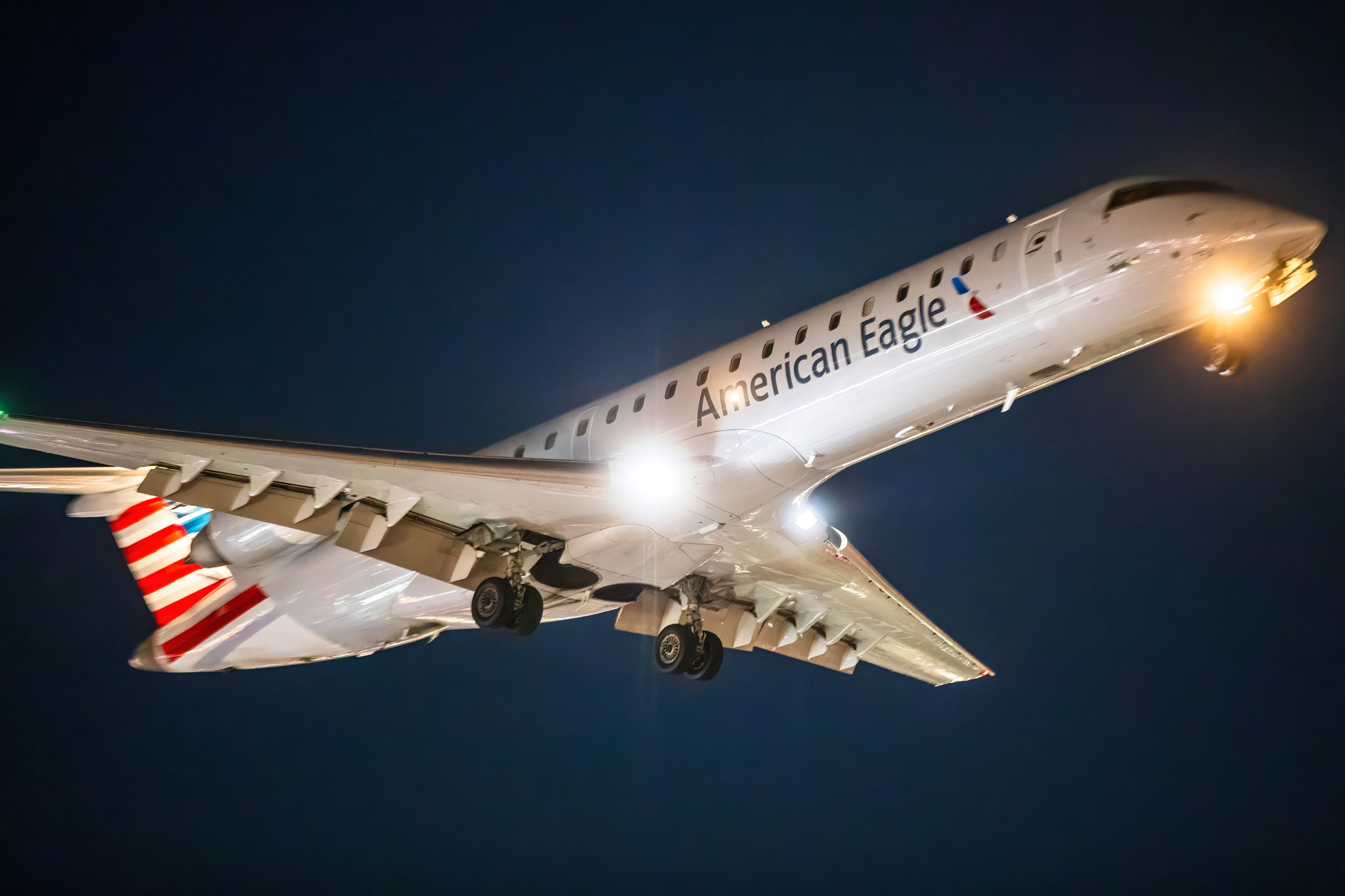 This is a Bombardier CRJ-702 operated by American Eagle (a regional subsidiary of American Airlines)