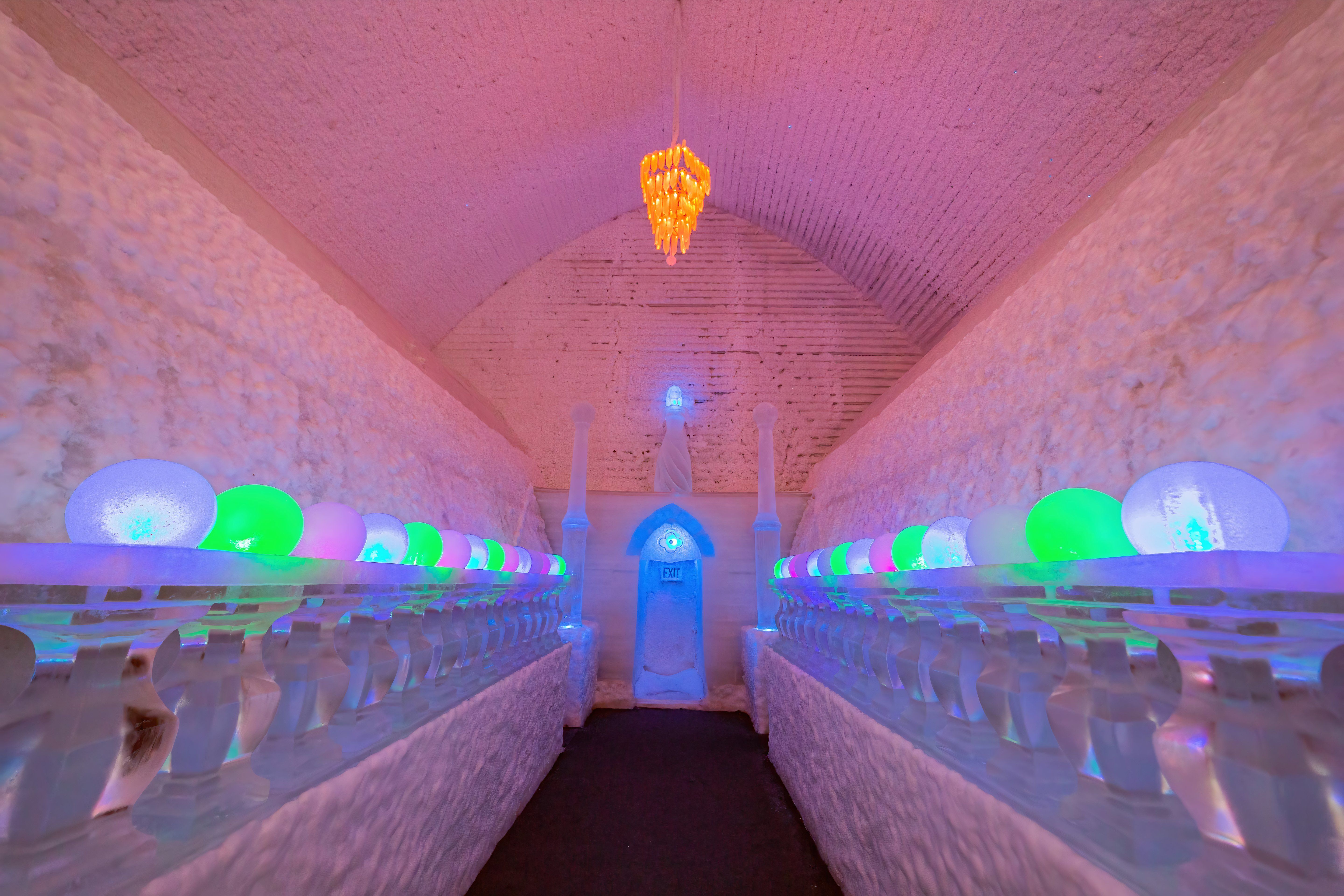 Interior view of the Aurora Ice Museum