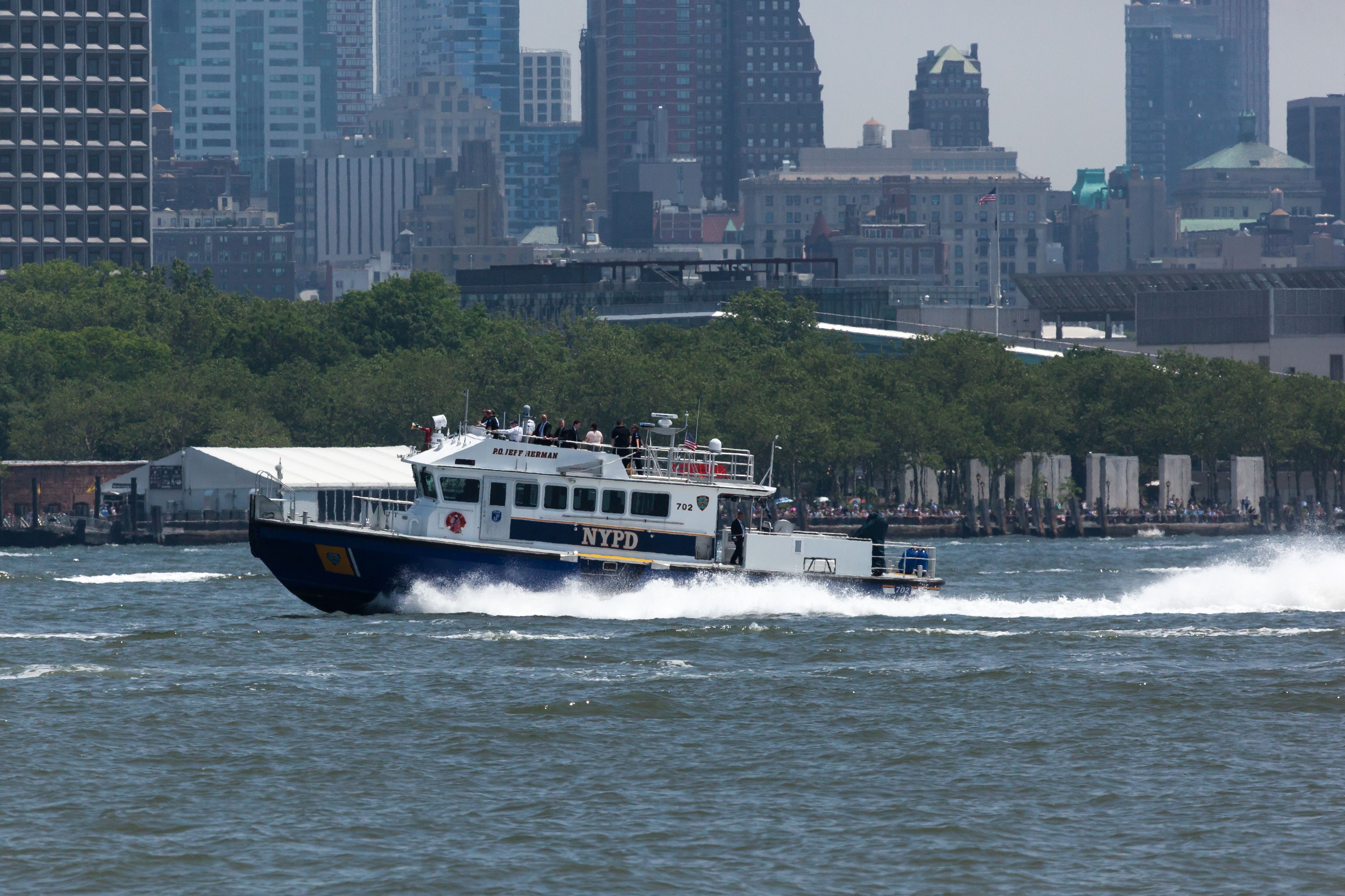 New York Police Department's boat patrols the Hudson River